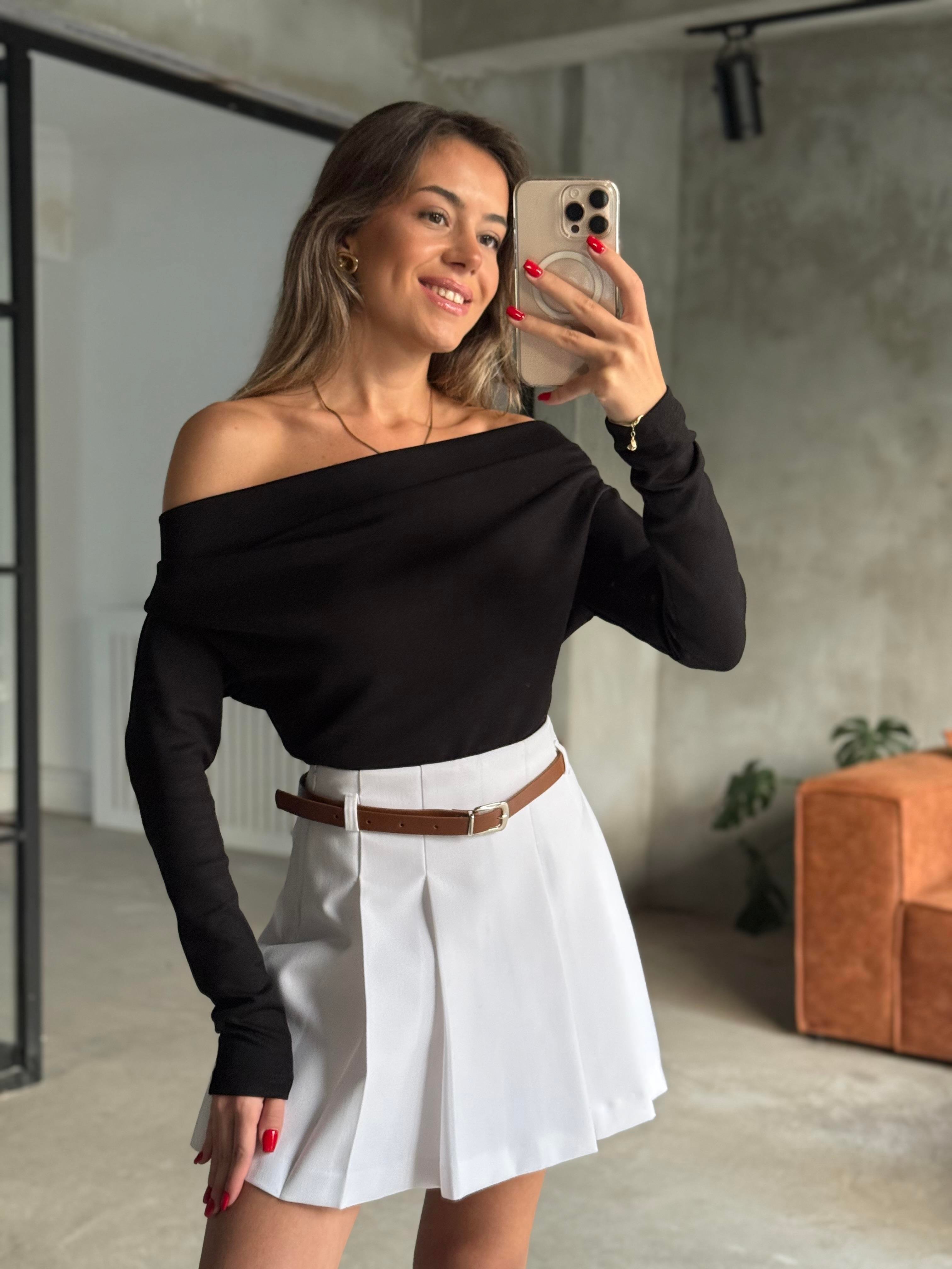 Yumuşak Asimetrik Bluz - Siyah - Dominatrend