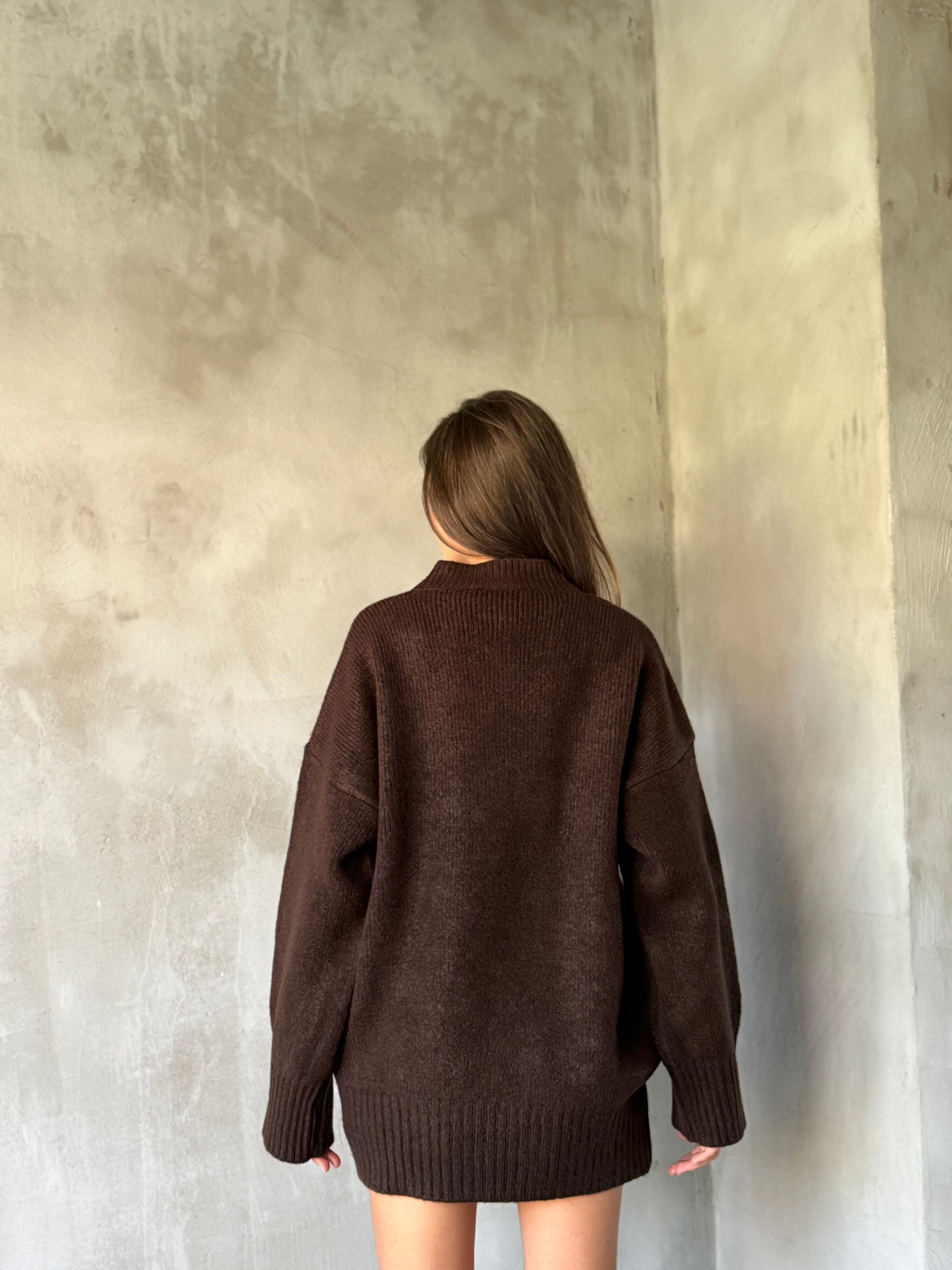 Yün Basic Oversize Bisiklet Yaka Kazak - Kahverengi  - Dominatrend