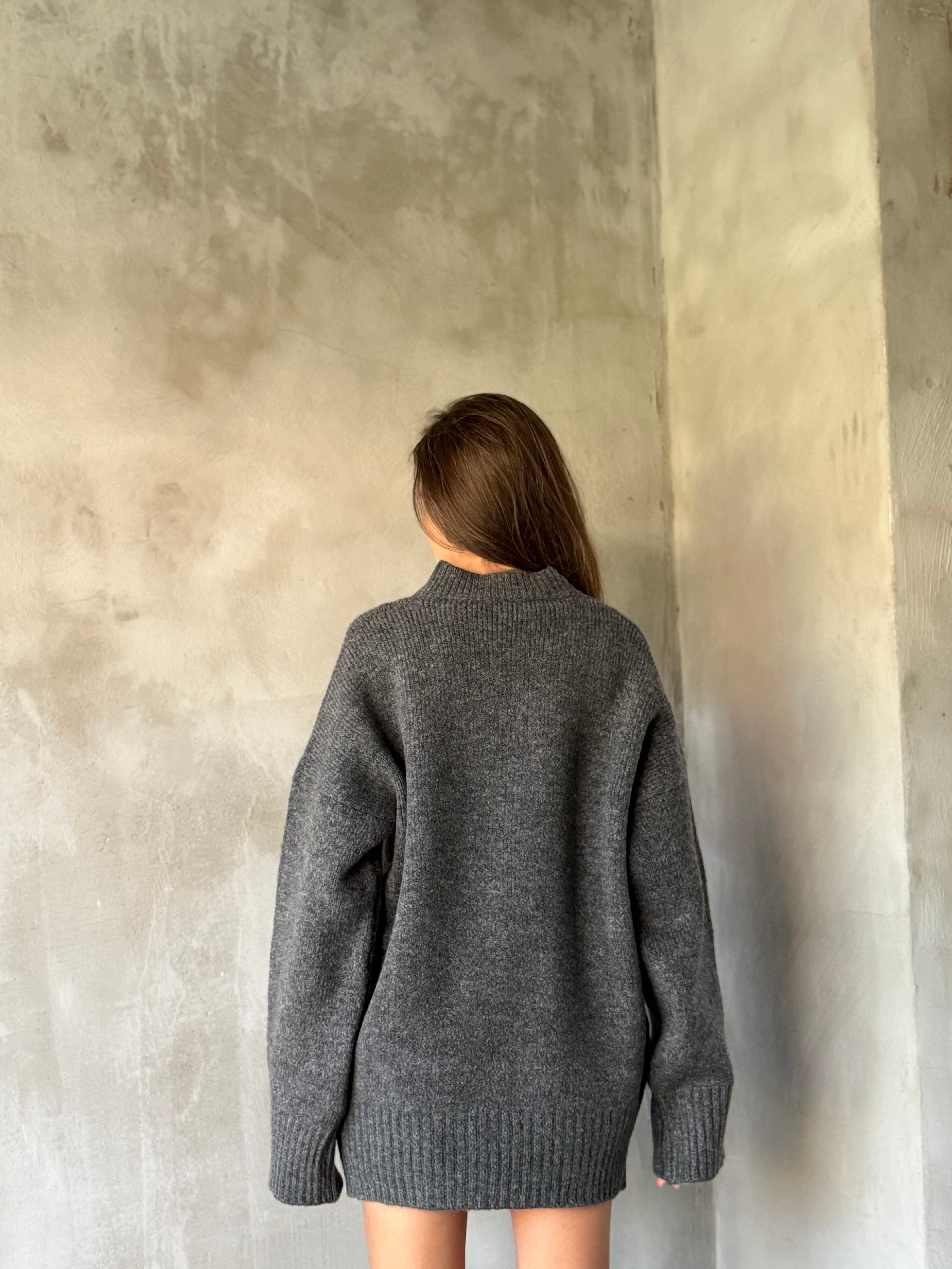 Yün Basic Oversize Bisiklet Yaka Kazak - Antrasit  - Dominatrend