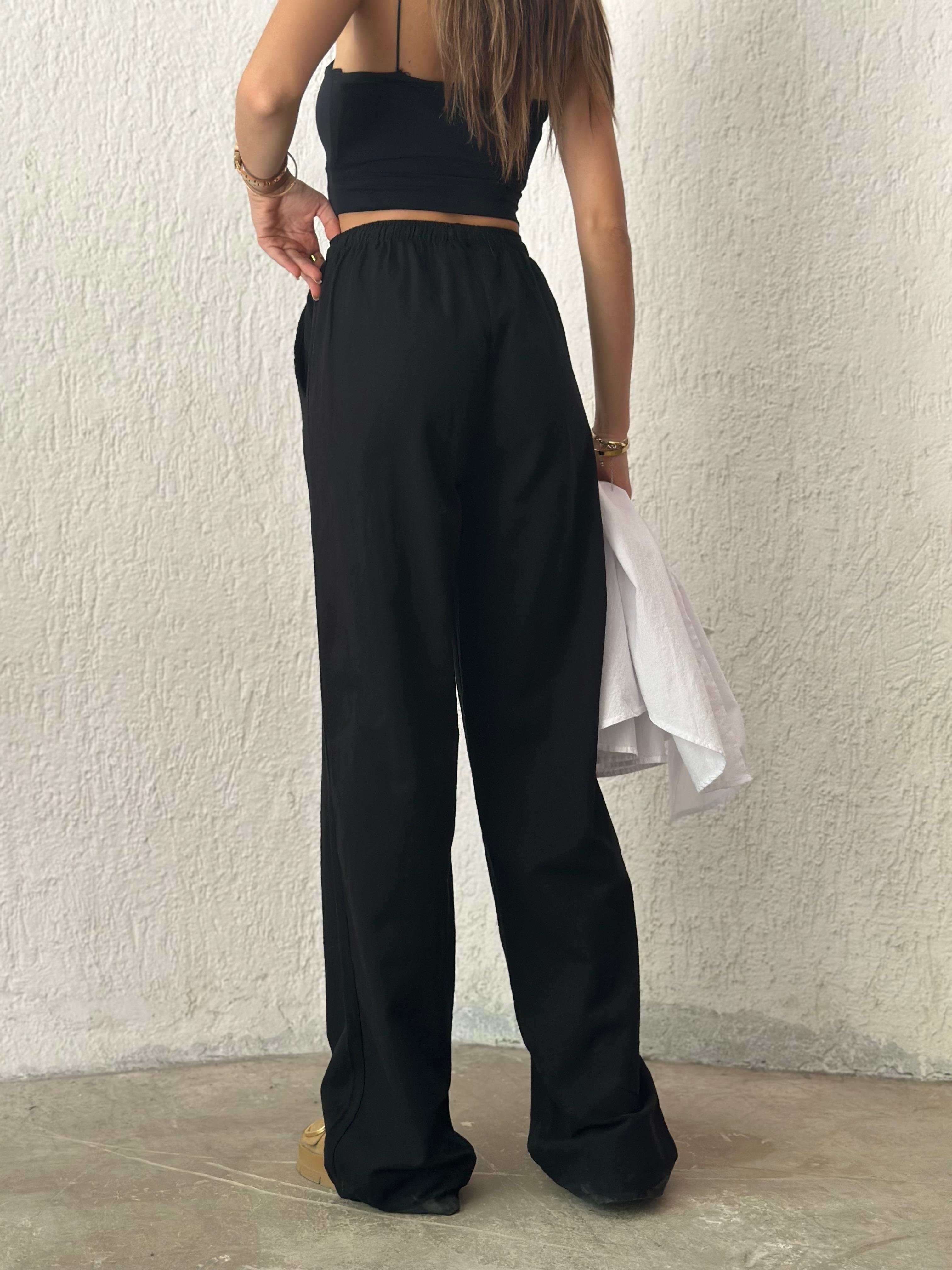 ZR Keten Straight Pantolon - Siyah - Dominatrend