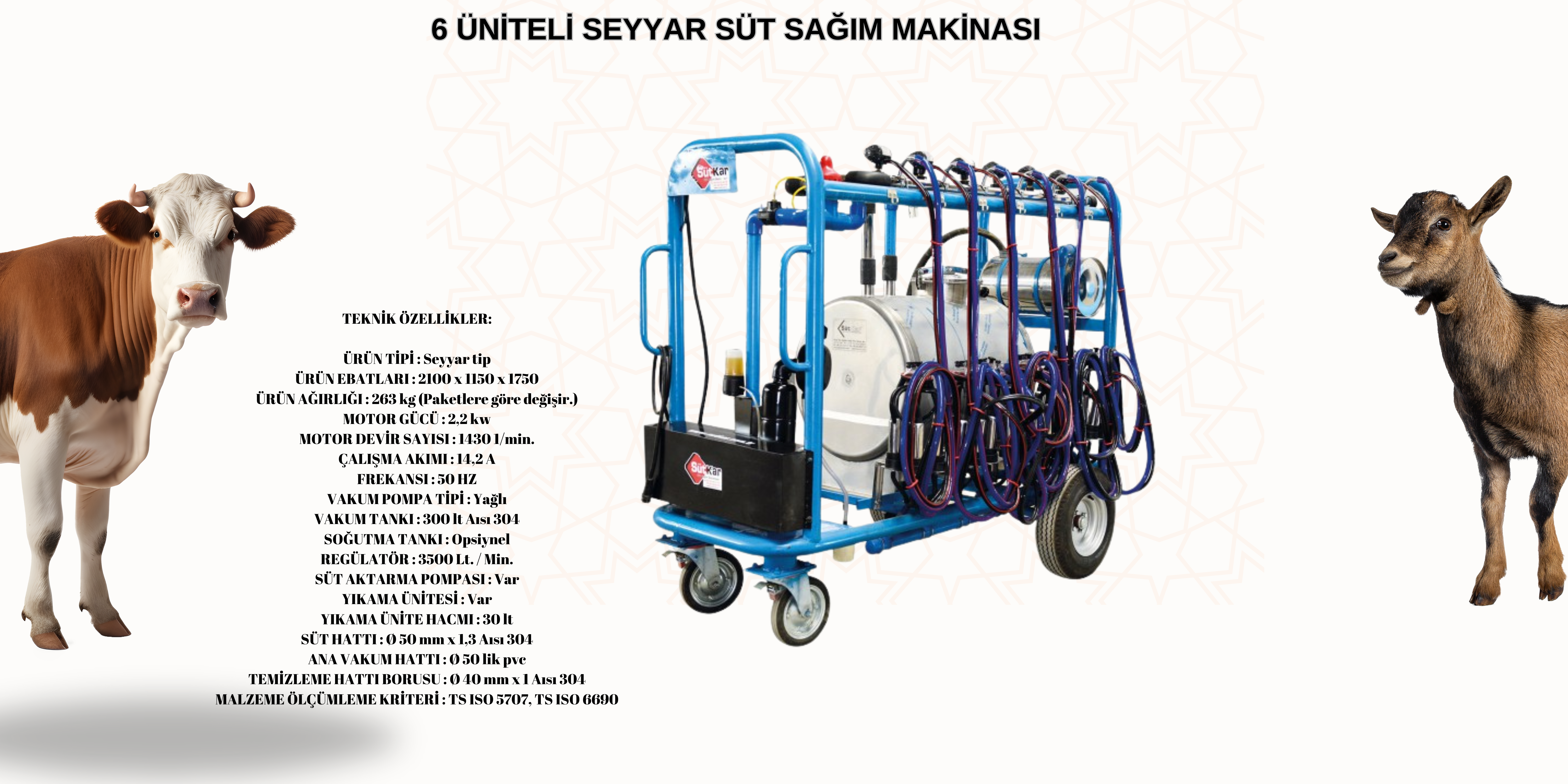 6 ÜNİTELİ SEYYAR SÜT SAĞIM MAKİNASI6 ÜNİTELİ SEYYAR SÜT SAĞIM MAKİNASI