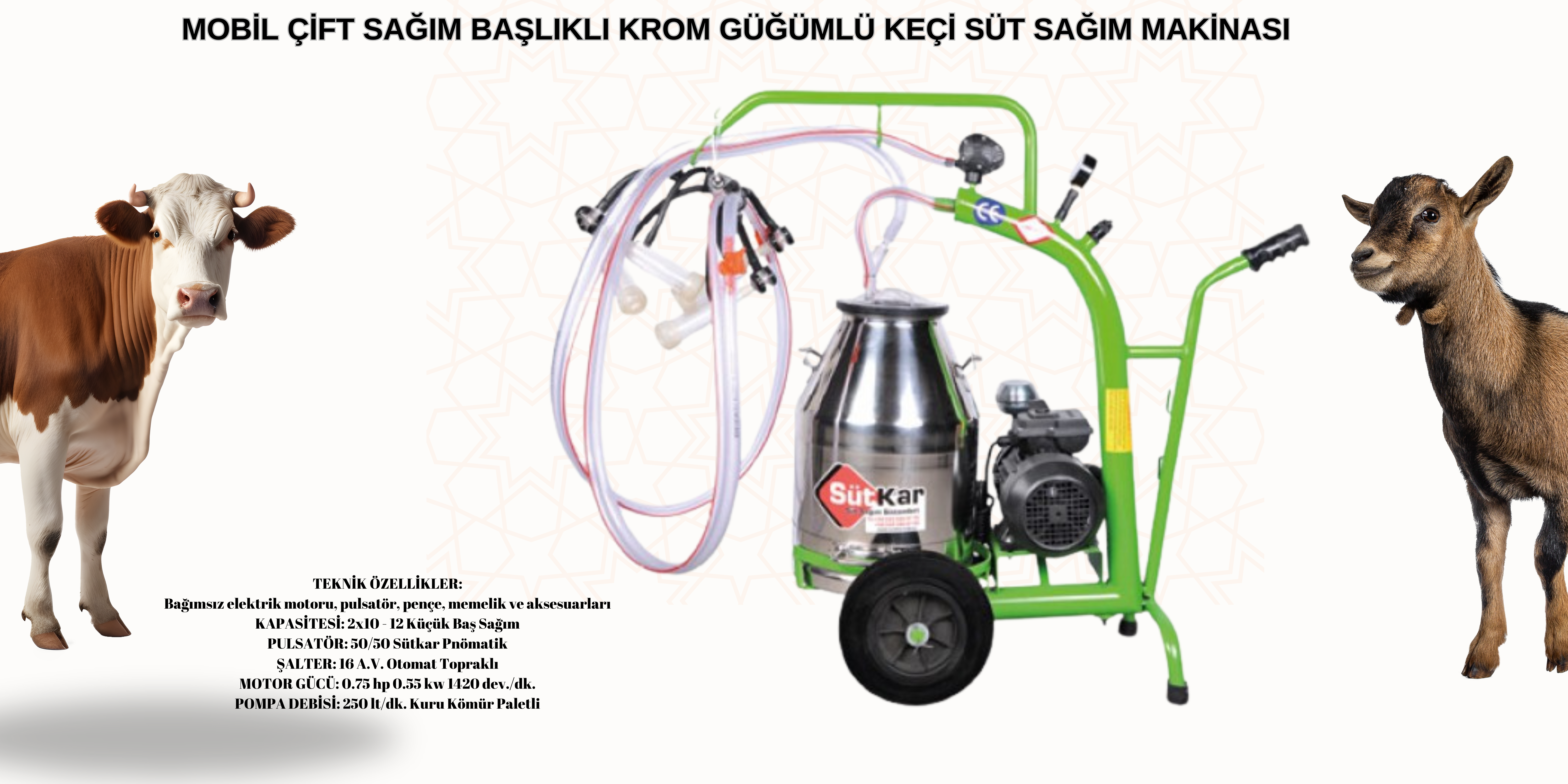 MOBİL ÇİFT SAĞIM BAŞLIKLI KROM GÜĞÜMLÜ KEÇİ SÜT SAĞIM MAKİNASIMOBİL ÇİFT SAĞIM BAŞLIKLI KROM GÜĞÜMLÜ KEÇİ SÜT SAĞIM MAKİNASI