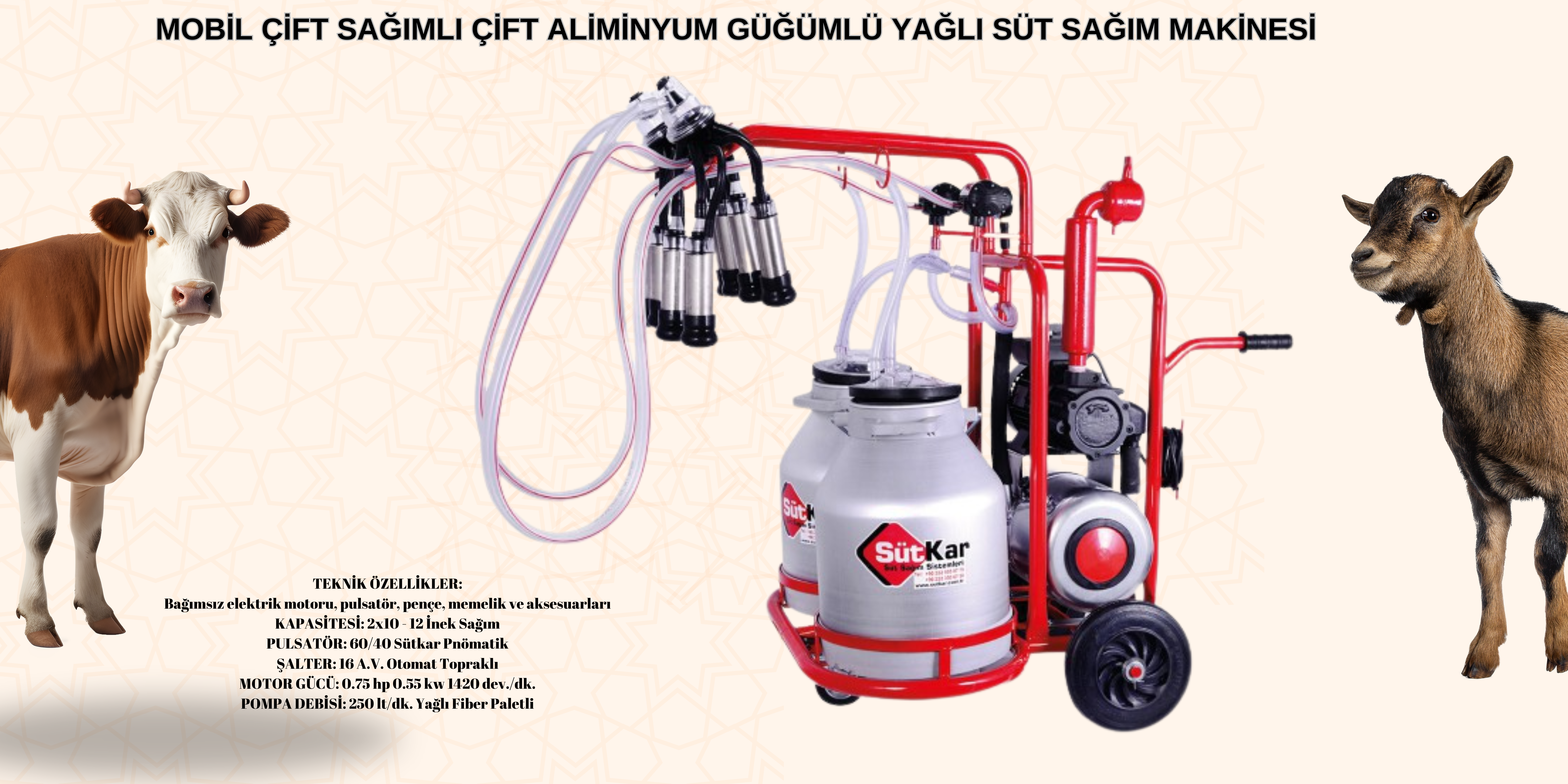 MOBİL ÇİFT SAĞIMLI ÇİFT ALÜMİNYUM GÜĞÜMLÜ YAĞLI SÜT SAĞIM MAKİNESİMOBİL ÇİFT SAĞIMLI ÇİFT ALÜMİNYUM GÜĞÜMLÜ YAĞLI SÜT SAĞIM MAKİNESİ