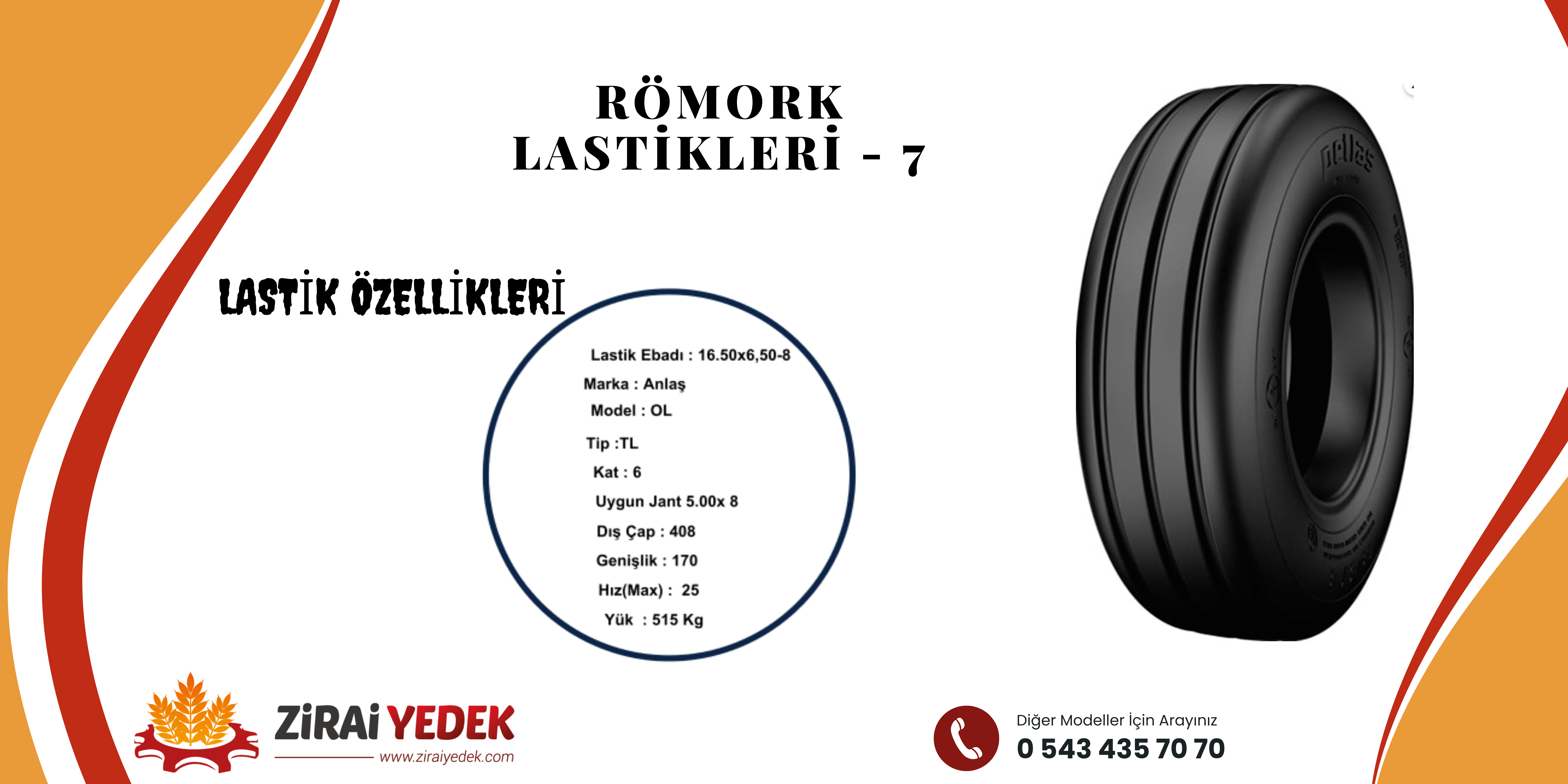 RÖMORK LASTİĞİ 16.50x6.50-8 DÜZ 6 KAT ANLAŞRÖMORK LASTİĞİ 16.50x6.50-8 DÜZ 6 KAT ANLAŞ