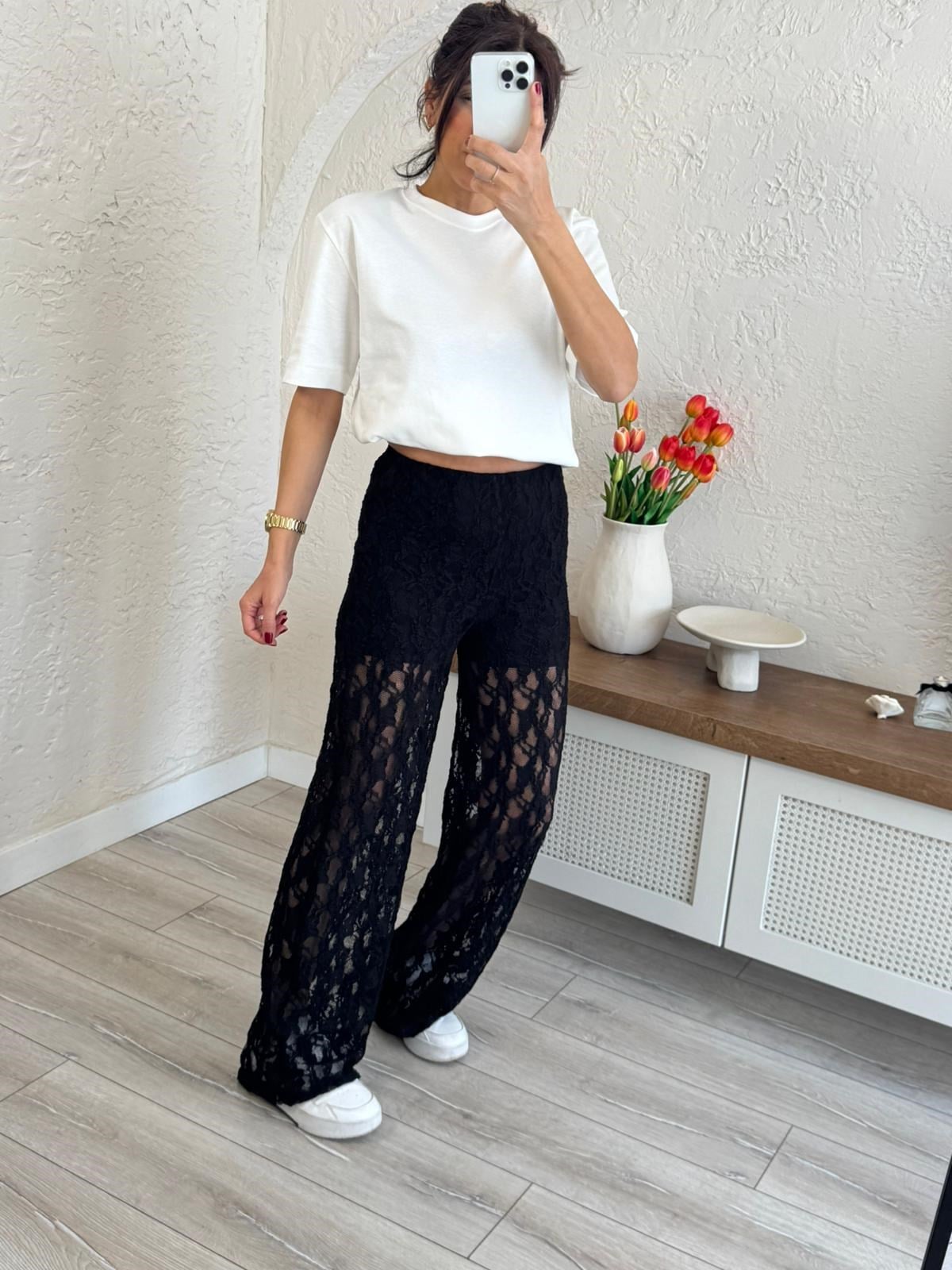  Bel Lastikli Mini Şort Astarlı Dantel Pantolon Siyah 