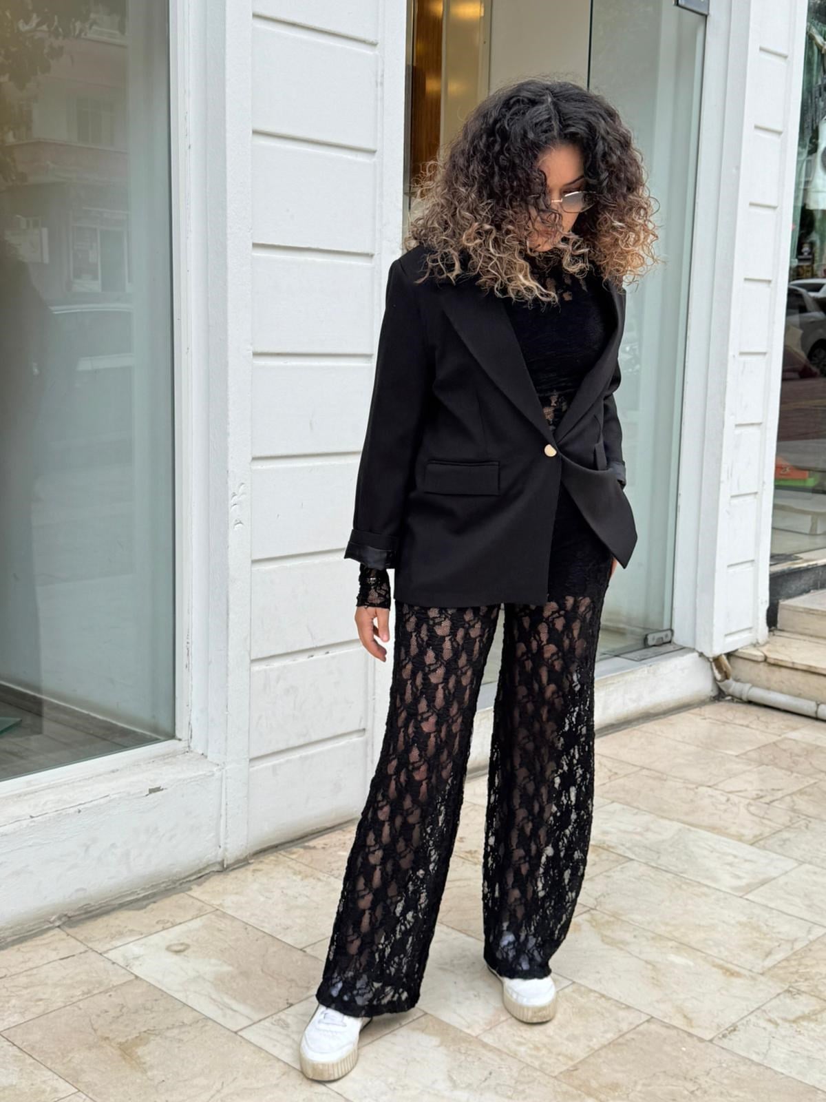  Bel Lastikli Mini Şort Astarlı Dantel Pantolon Siyah 