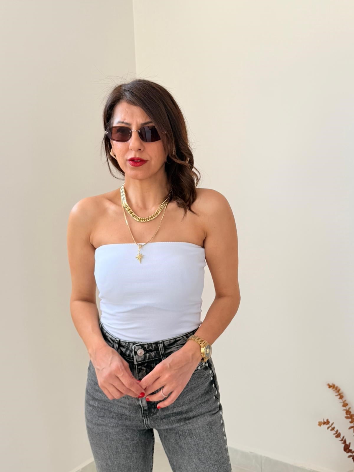  Dilvin Starplez Crop Top Beyaz