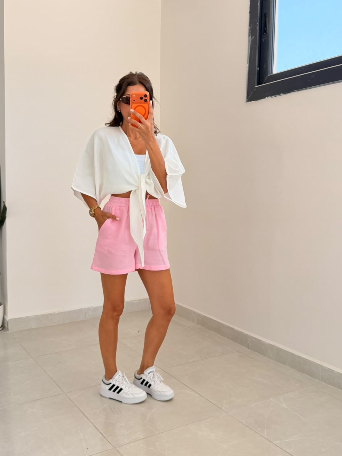  Kadın Müslin Beli Lastikli Şort Pembe