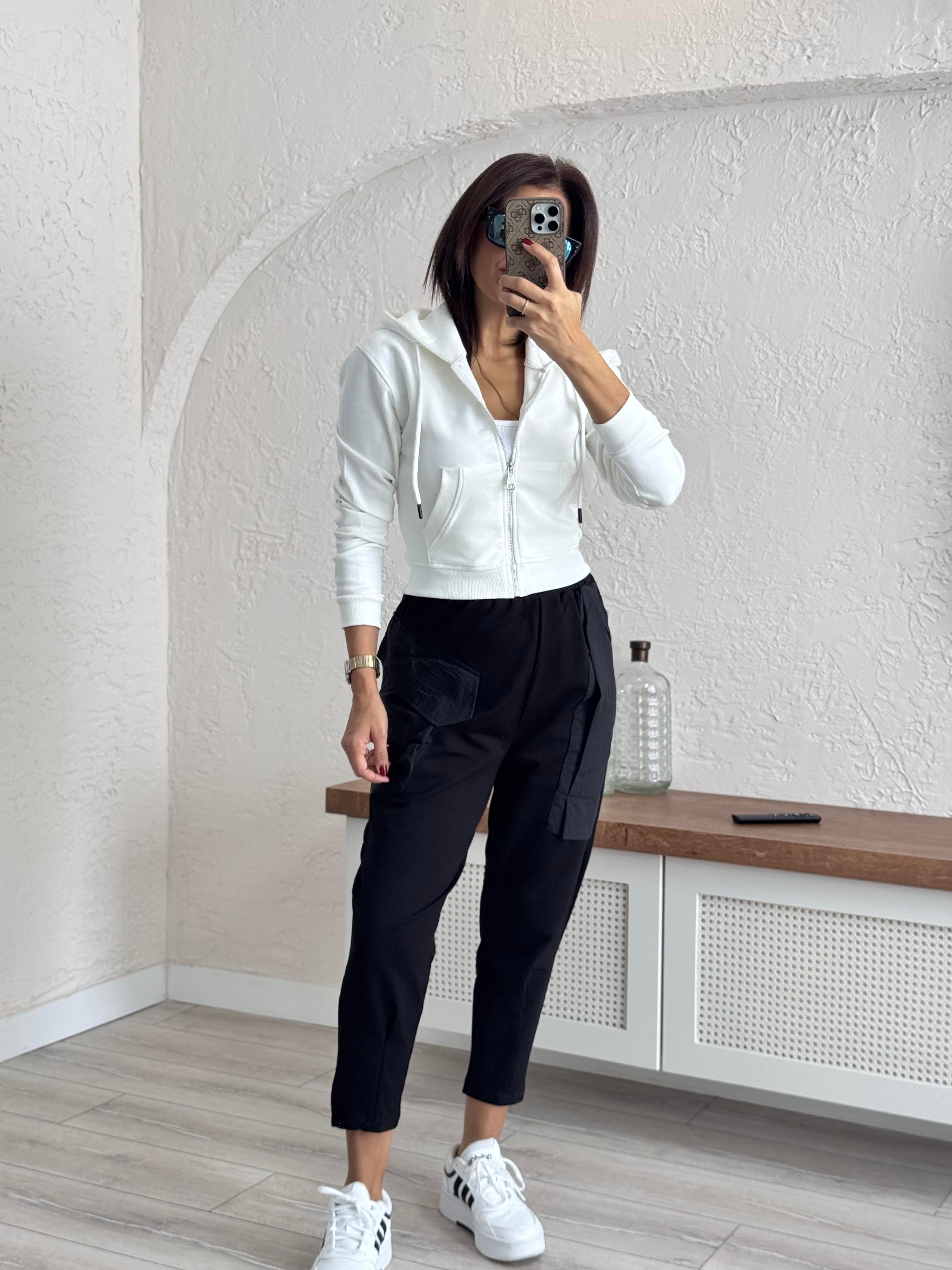  Kapşonlu kısa ceket Beyaz 