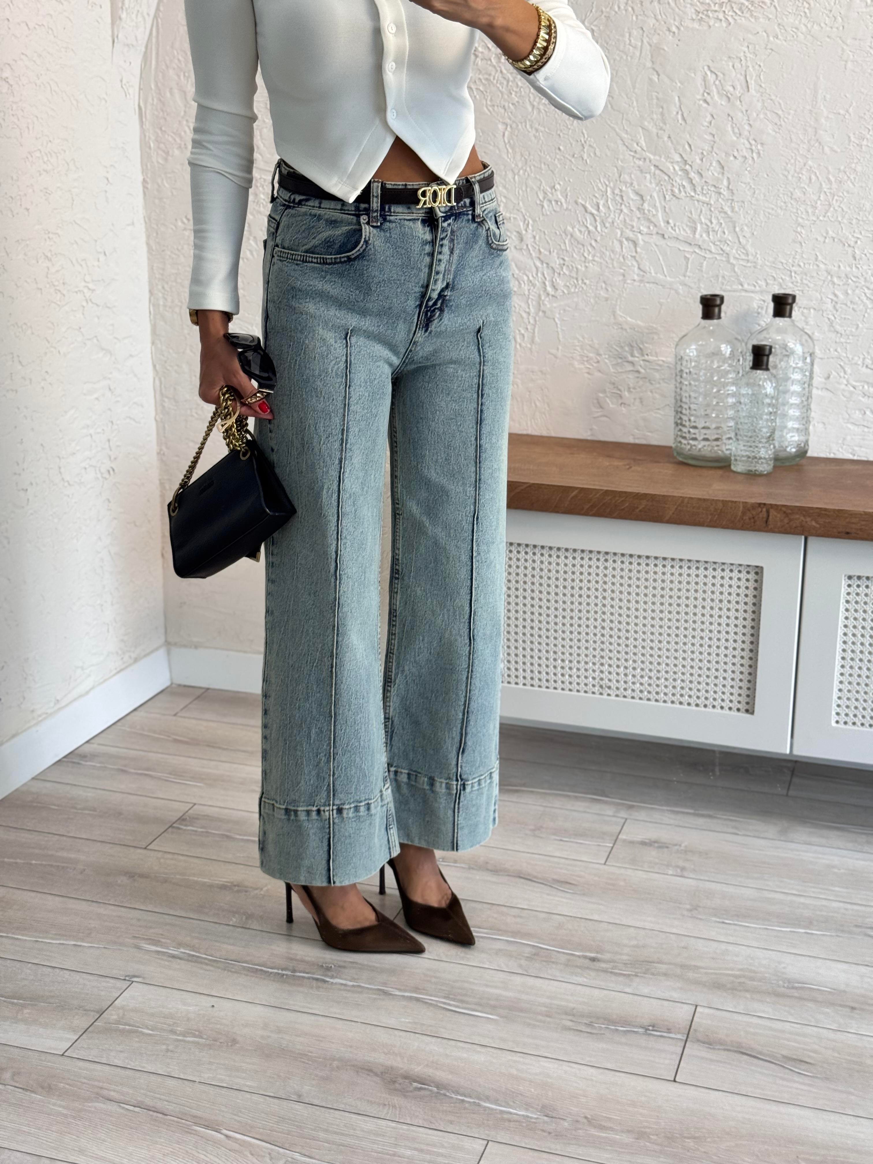  Paça geniş katlamalı  Boydan Çimalı Jean