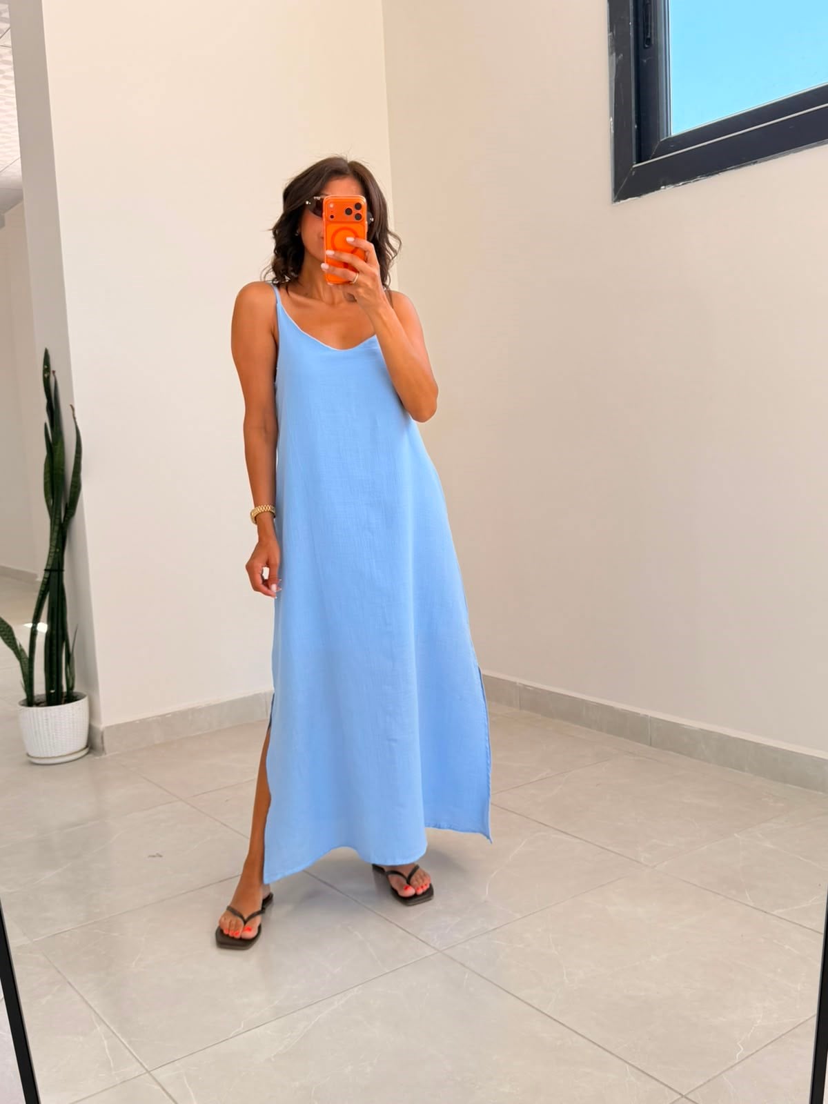 Askı Ayarlı Oversize Müslin Elbise Bebe Mavi 