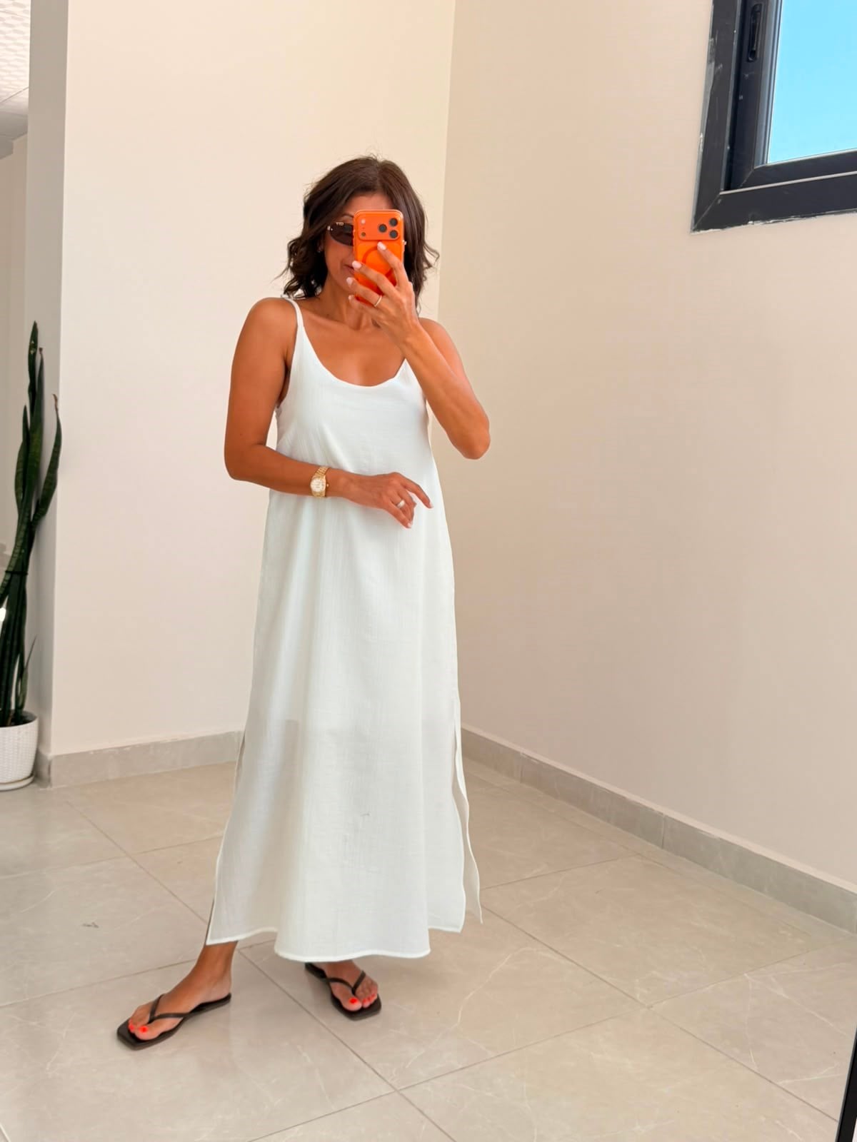 Askı Ayarlı Oversize Müslin Elbise Ekru