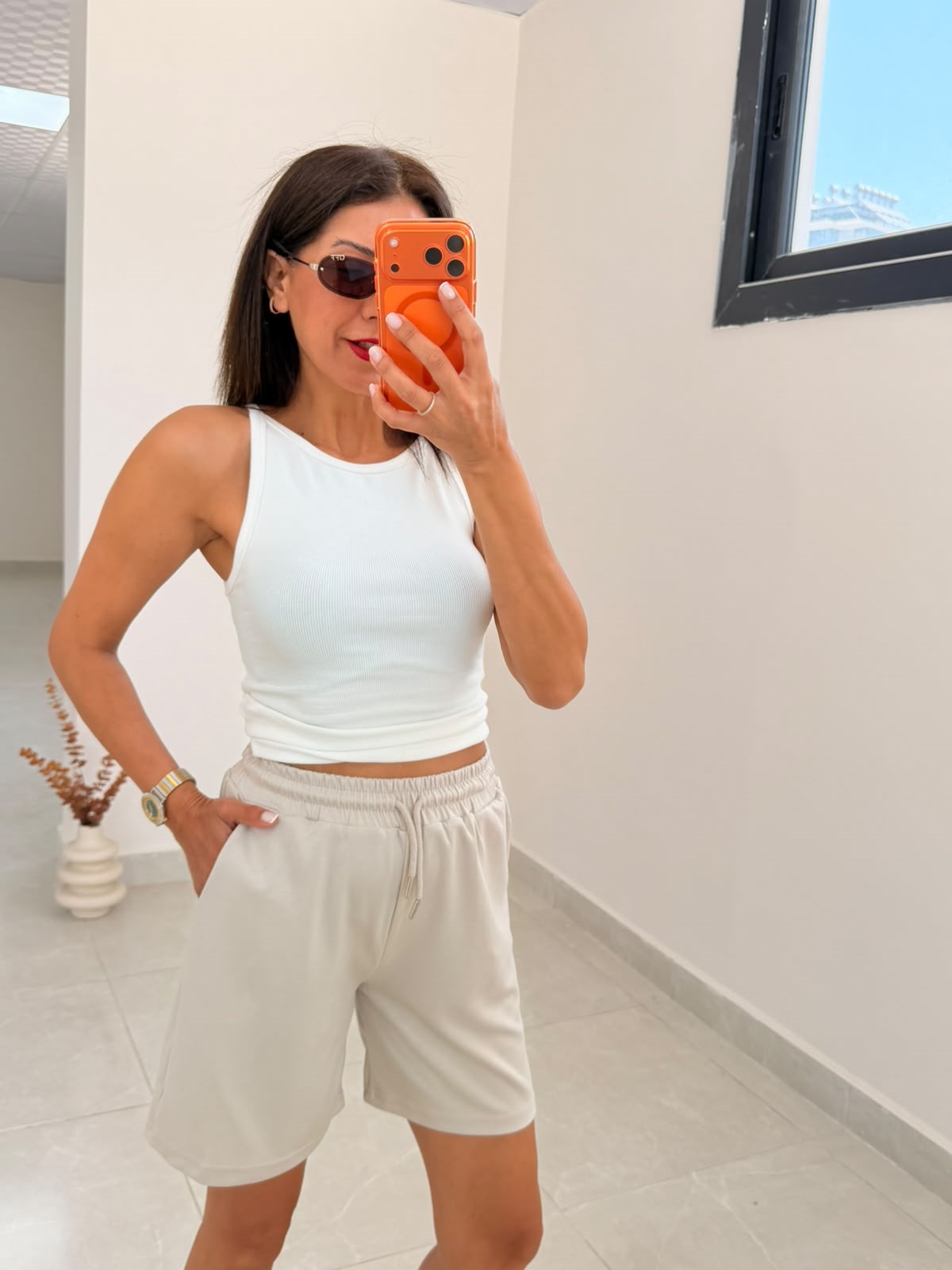Bel Lastikli Modal Kumaş Basic Şort Taş