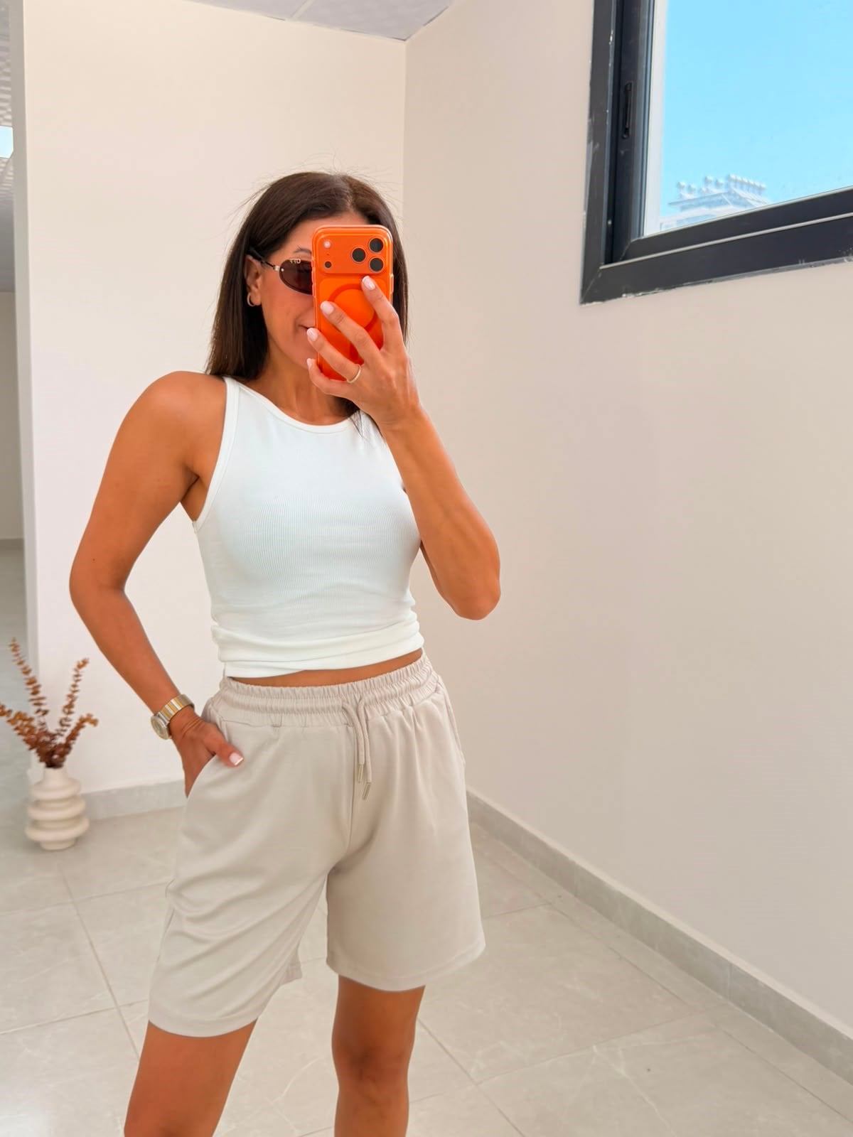 Bel Lastikli Modal Kumaş Basic Şort Taş
