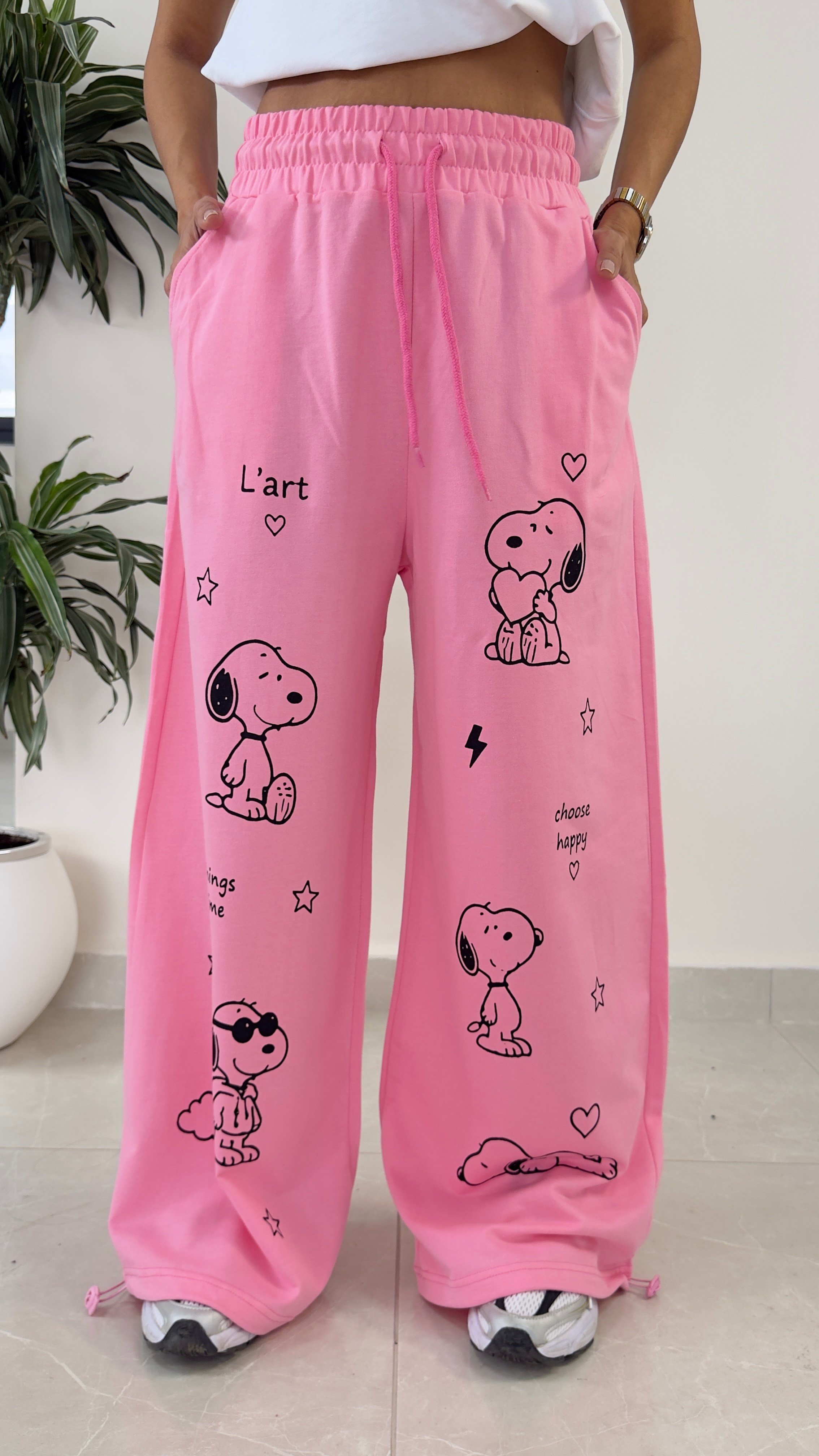 Bel Lastikli Paça Ayarlanabilir Snoopy Eşofman Altı Pembe