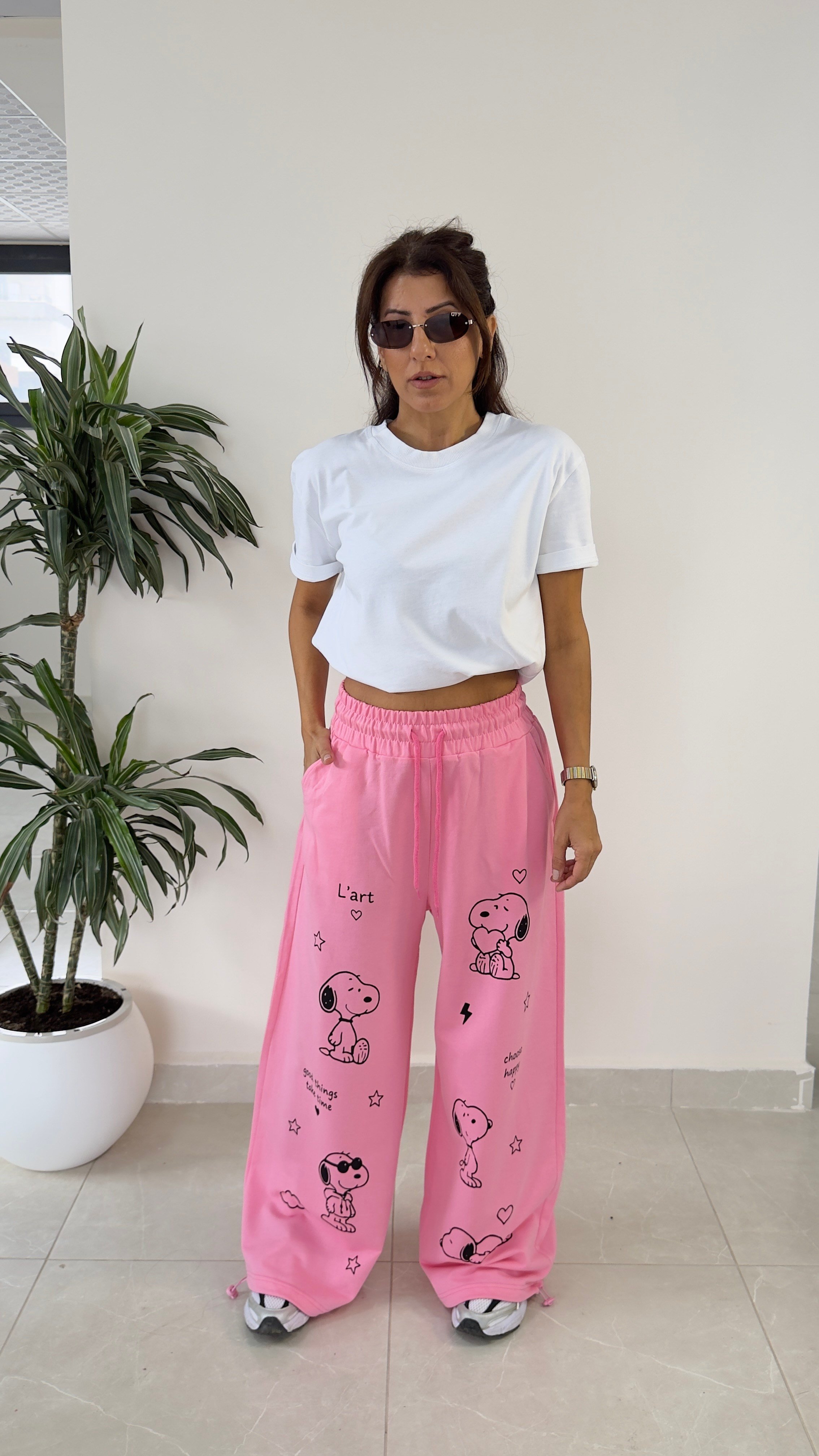 Bel Lastikli Paça Ayarlanabilir Snoopy Eşofman Altı Pembe