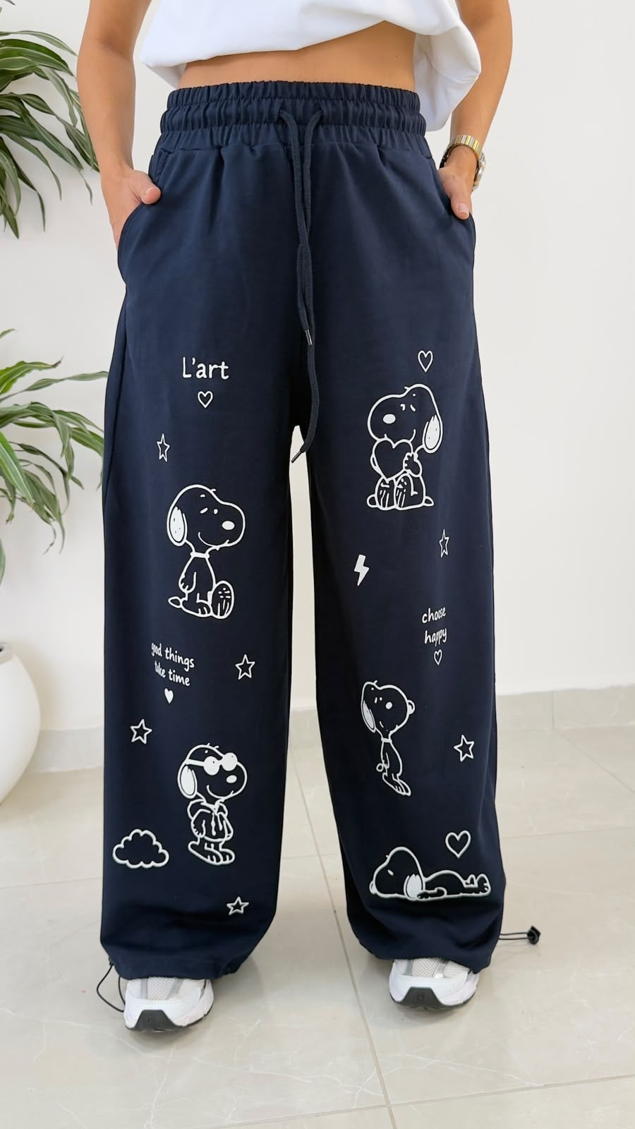 Bel Lastikli Paça Ayarlanabilir Snoopy Eşofman Altı Lacivert