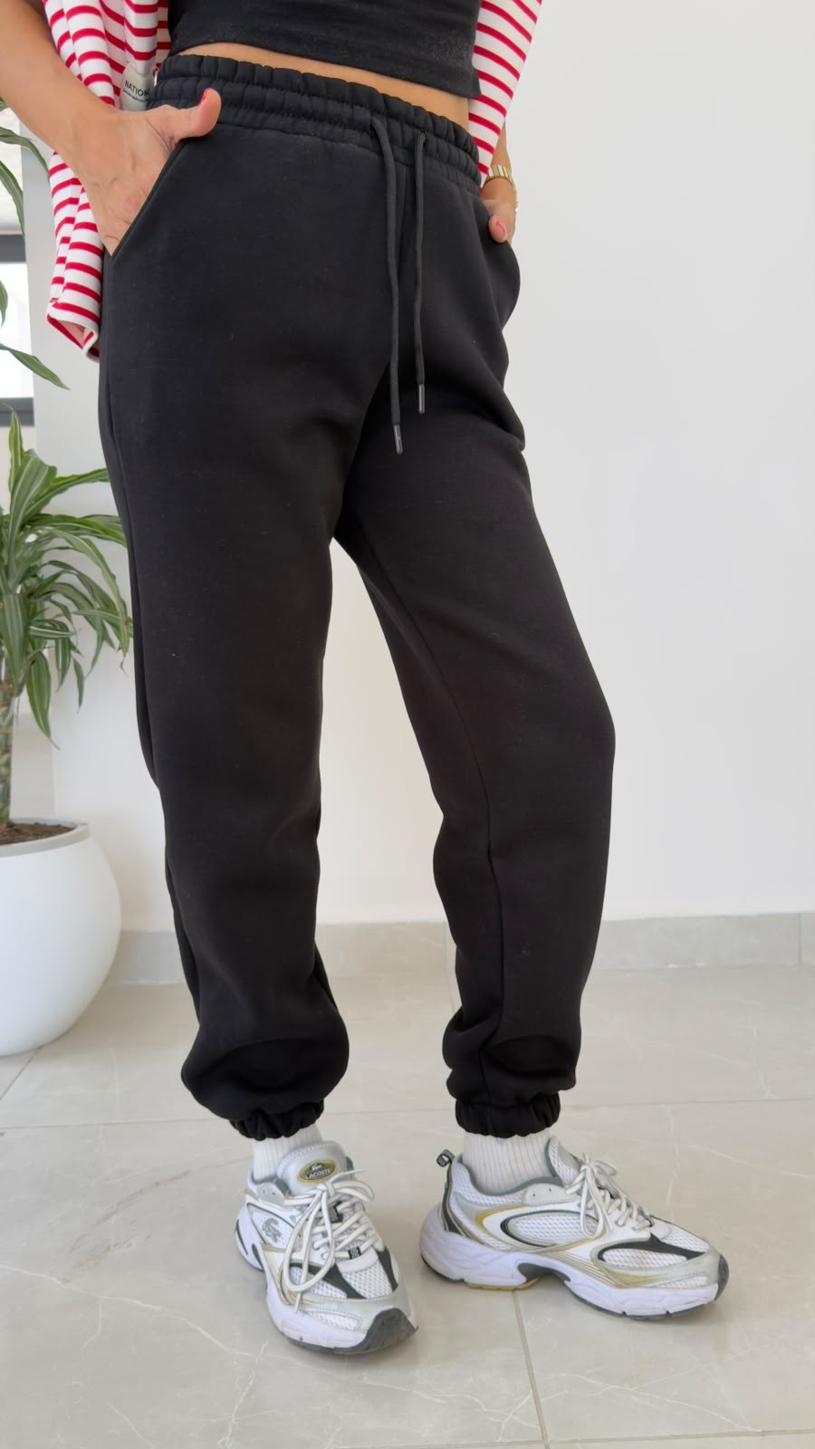 Bel Lastikli Üç İplik Şardonlu Jogger Eşofman Siyah