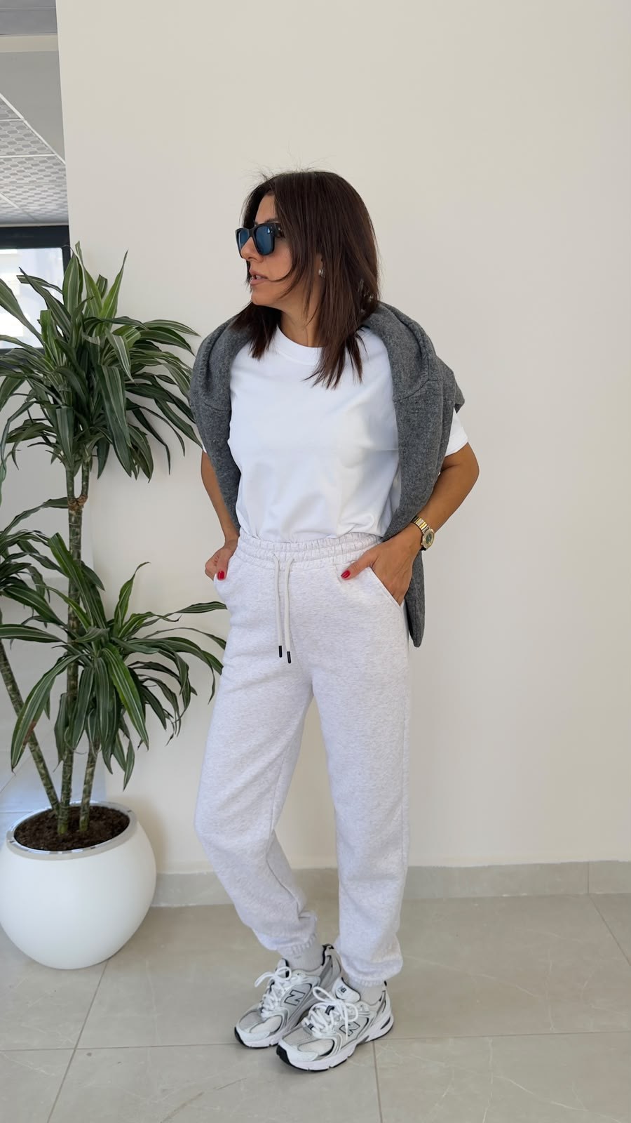 Bel Lastikli Üç İplik Şardonlu Jogger Eşofman Gri