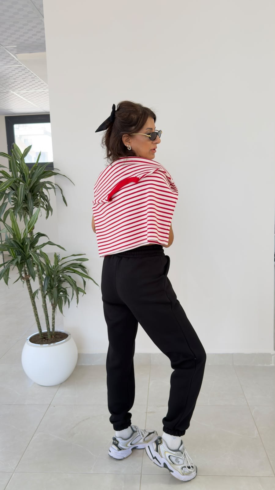 Bel Lastikli Üç İplik Şardonlu Jogger Eşofman Siyah