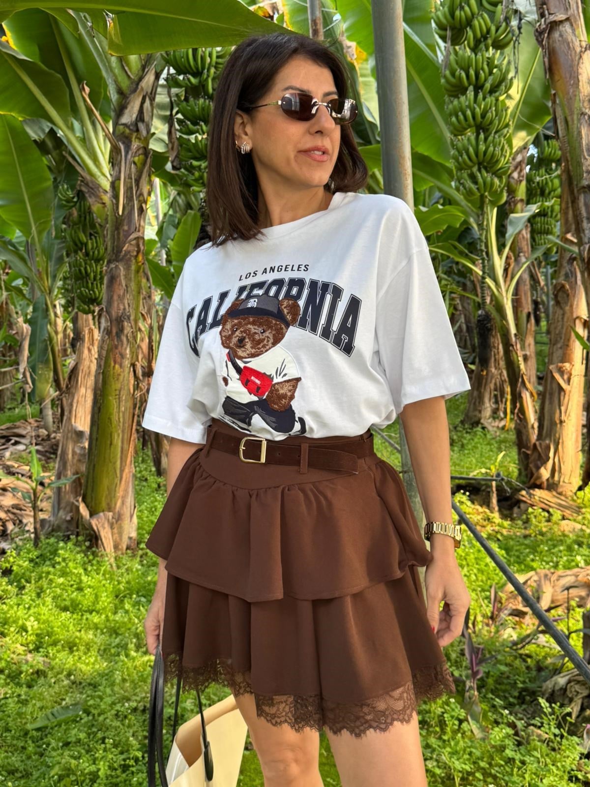 Bisiklet Yaka California Teddy Oversıze Tshirt Beyaz