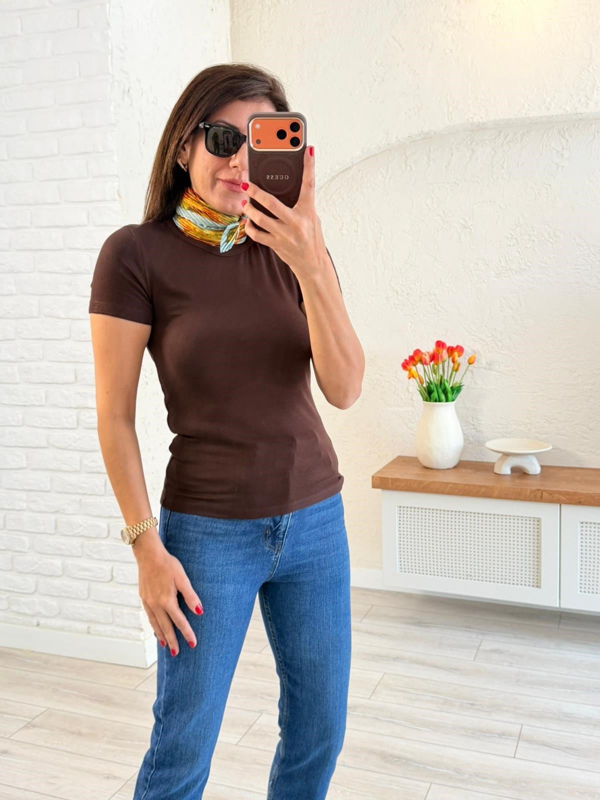 Bisiklet Yaka Düz Basic Badi Kahve 