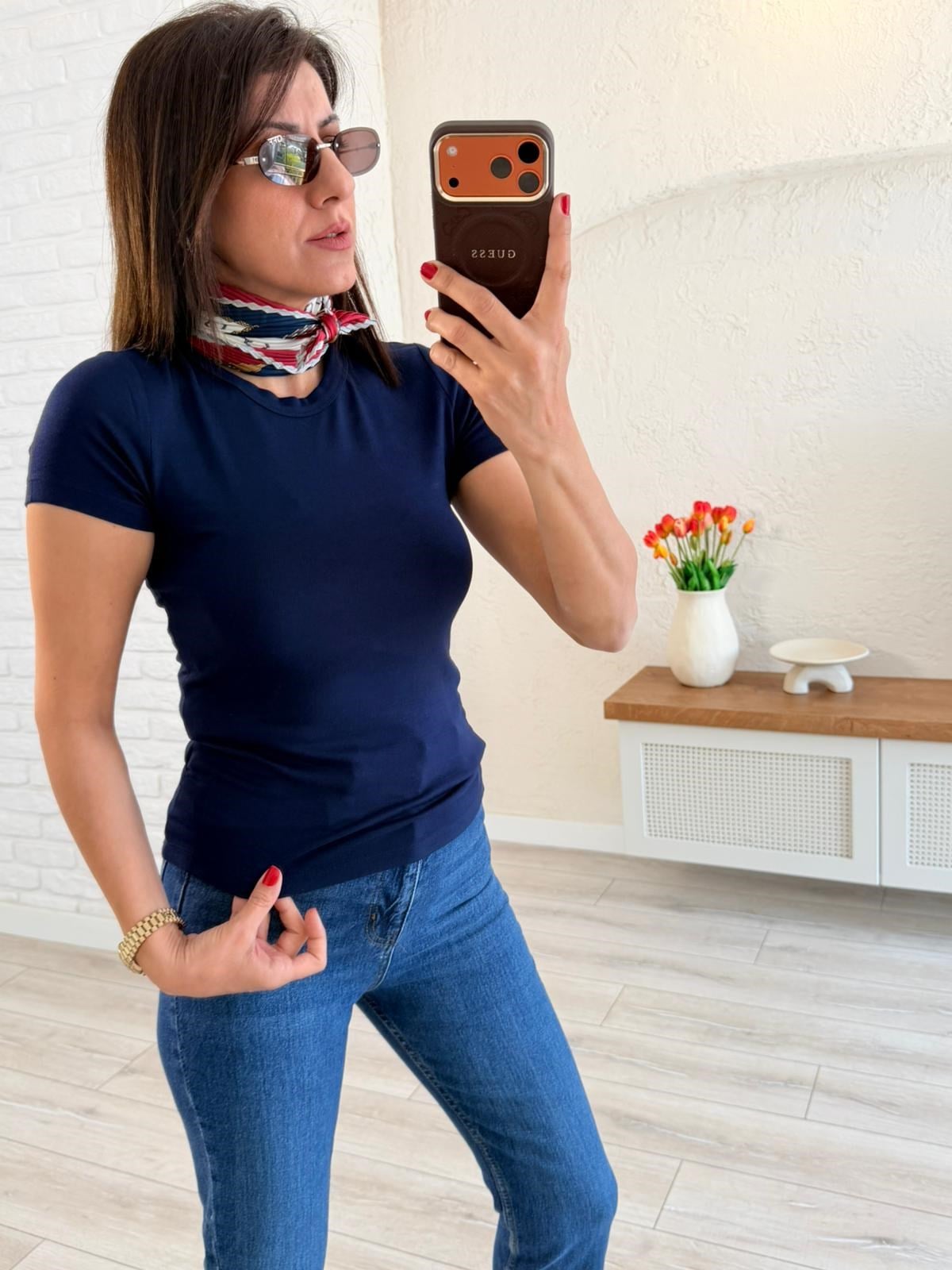 Bisiklet Yaka Düz Basic Badi Lacivert 