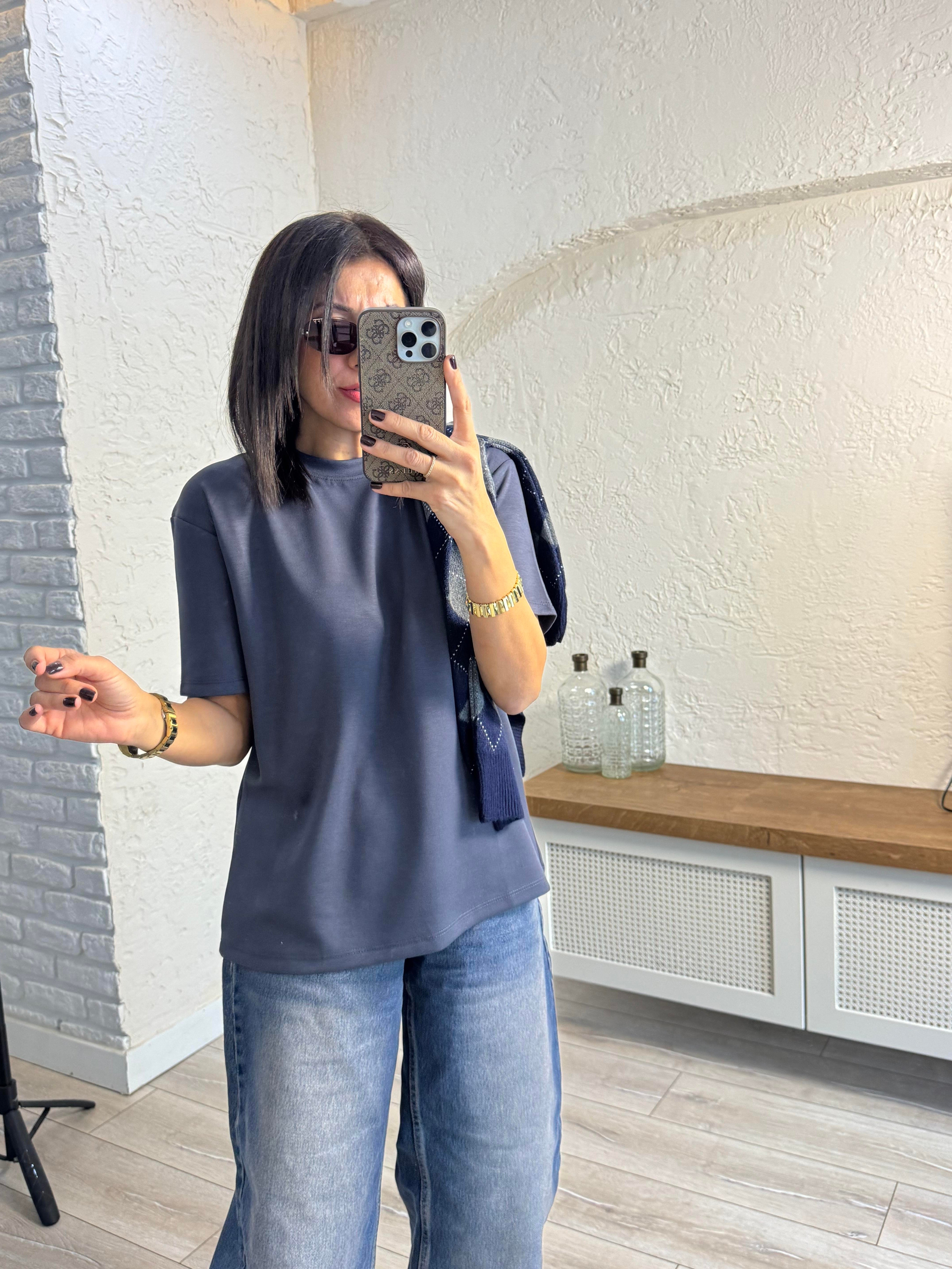 Bisiklet Yaka Modal Kumaş Tişört Antrasit