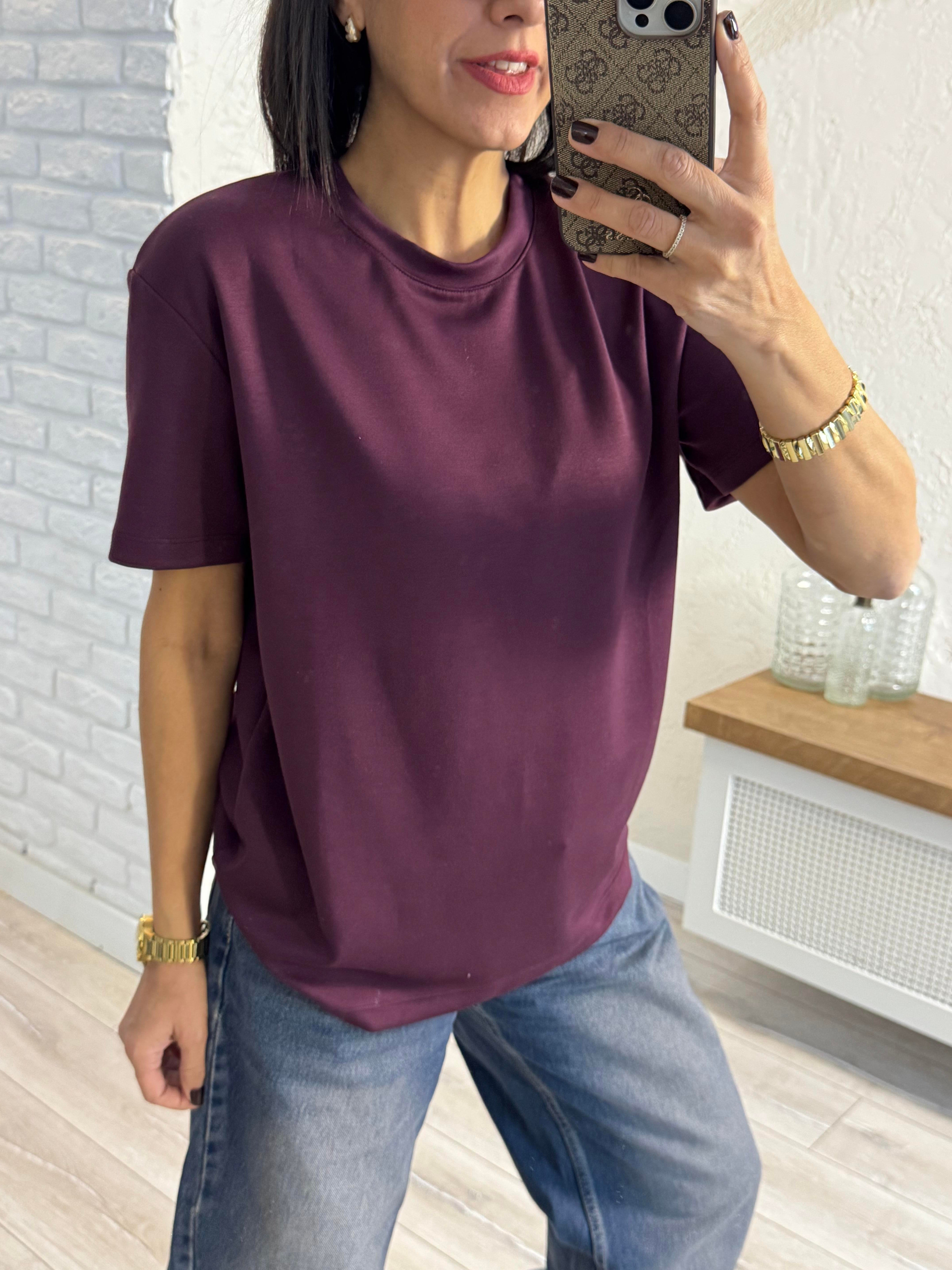Bisiklet Yaka Modal Kumaş Tişört Bordo