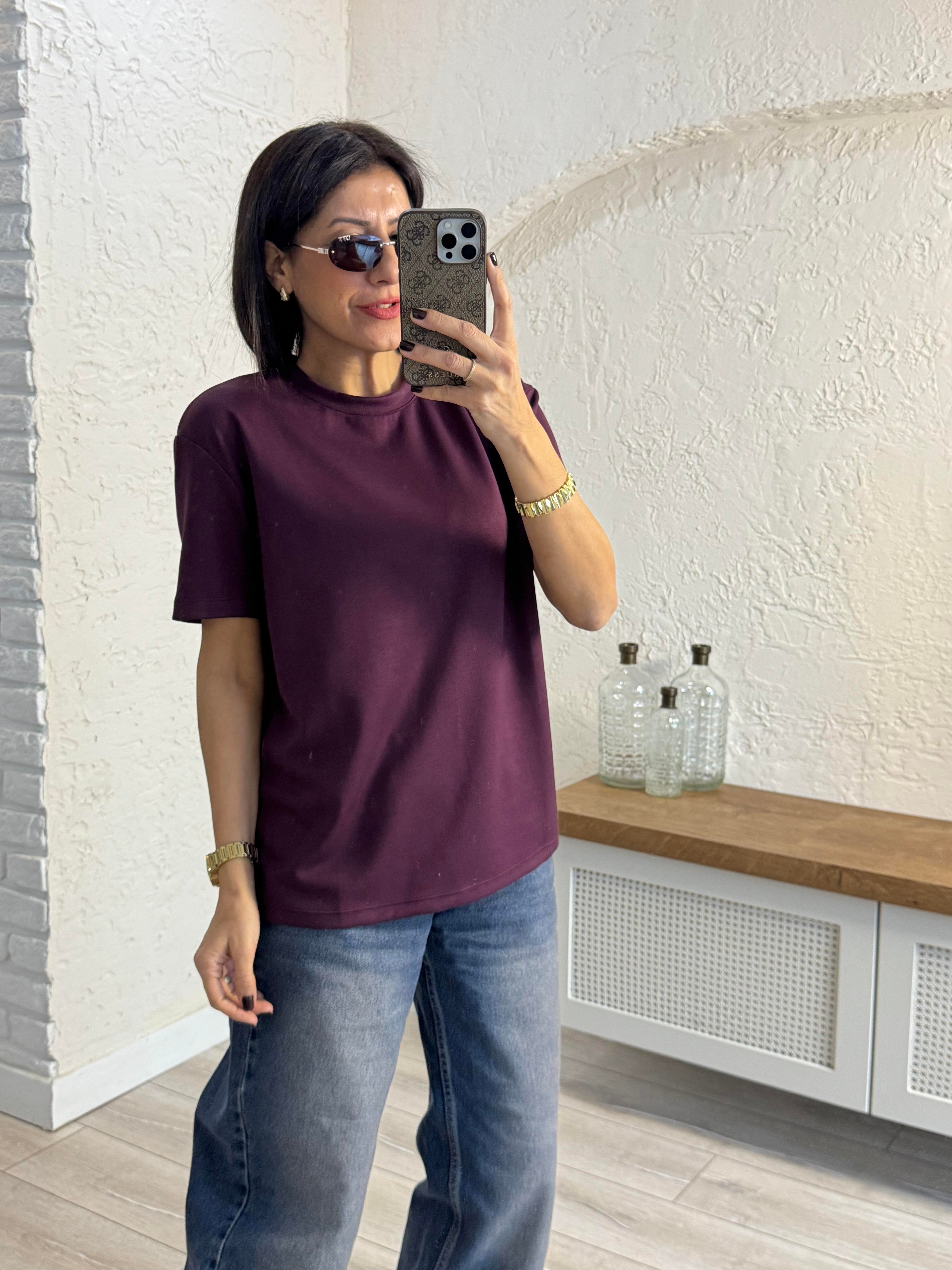 Bisiklet Yaka Modal Kumaş Tişört Bordo