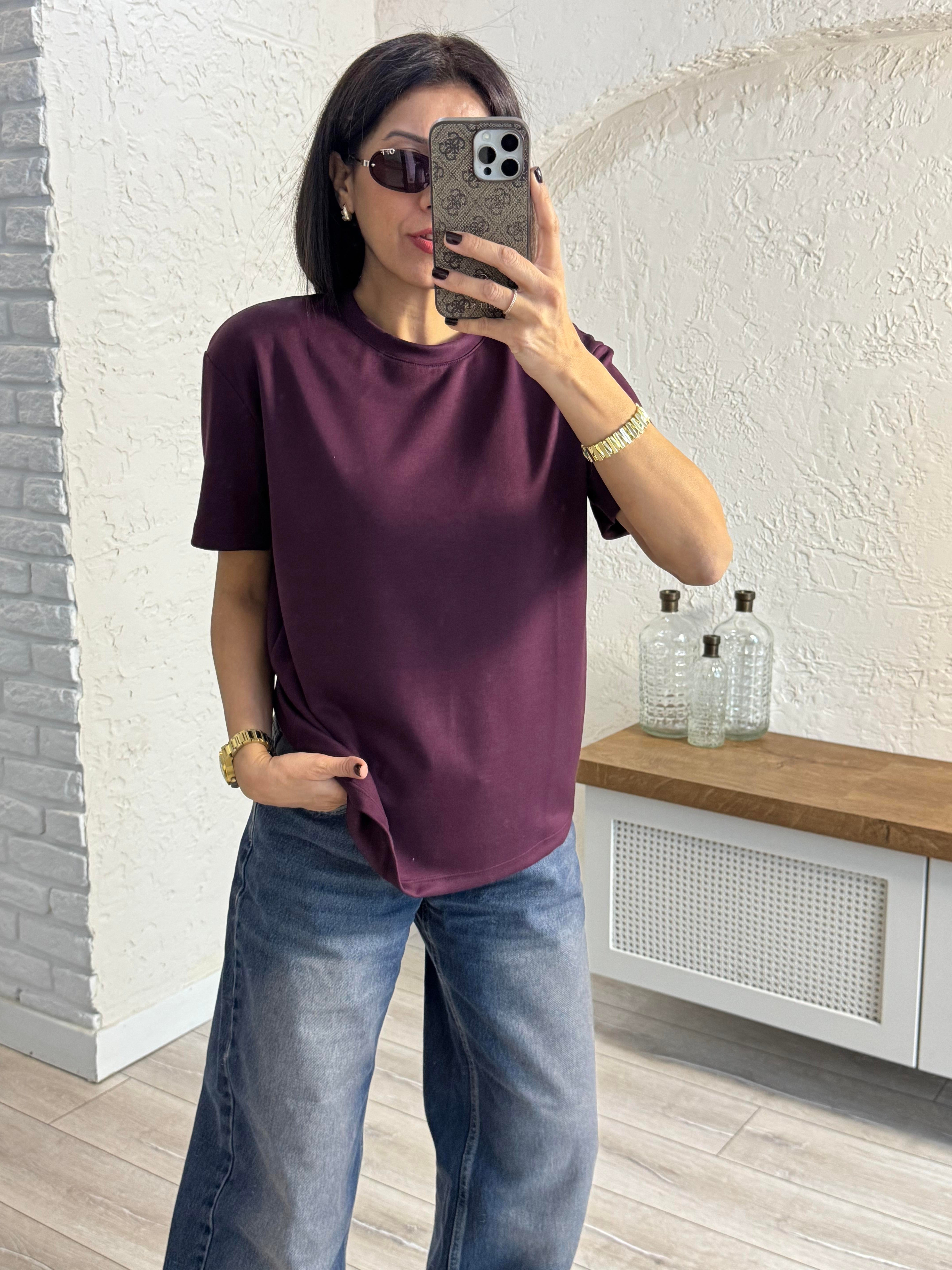 Bisiklet Yaka Modal Kumaş Tişört Bordo