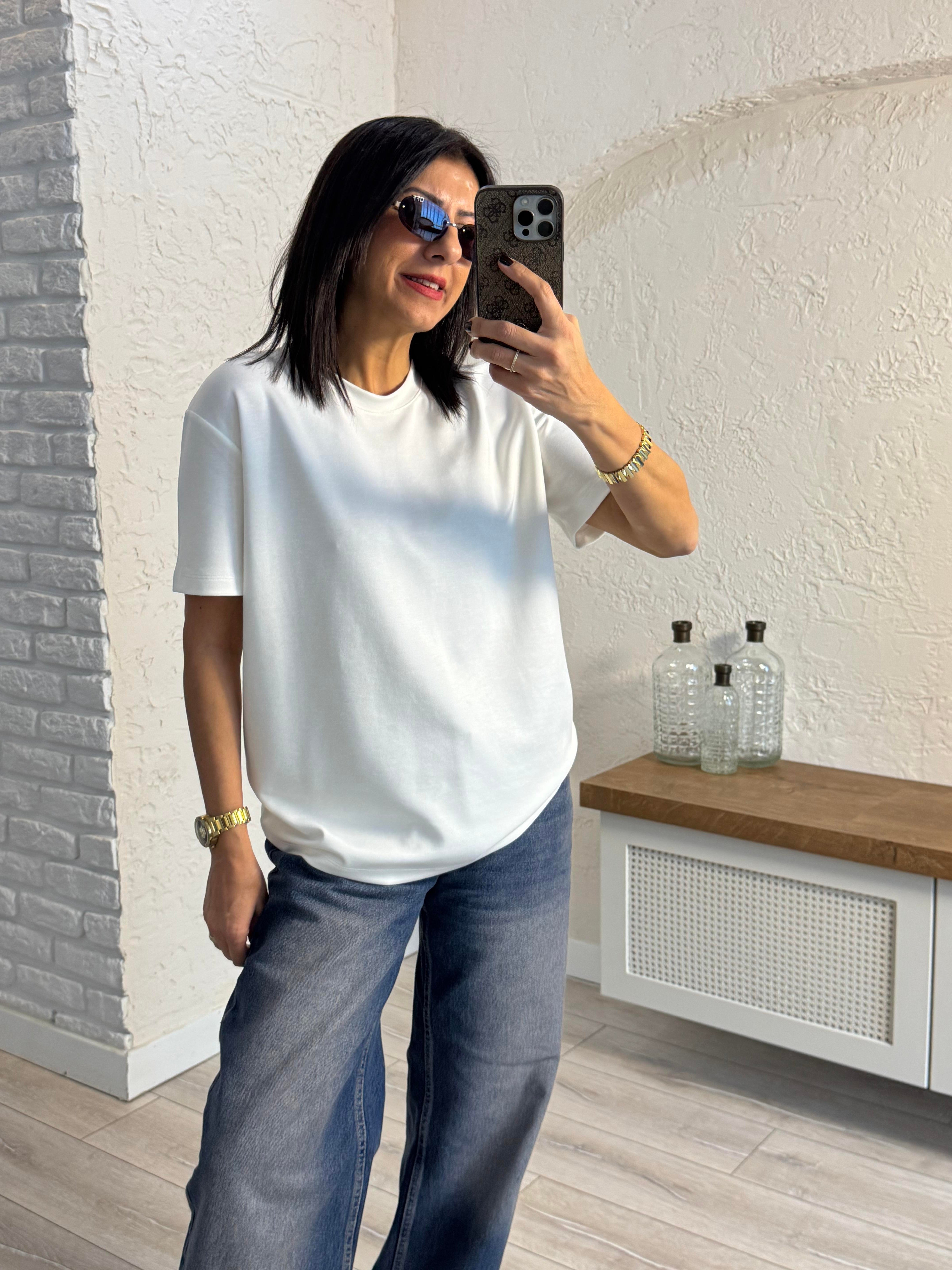 Bisiklet Yaka Modal Kumaş Tişört Ekru