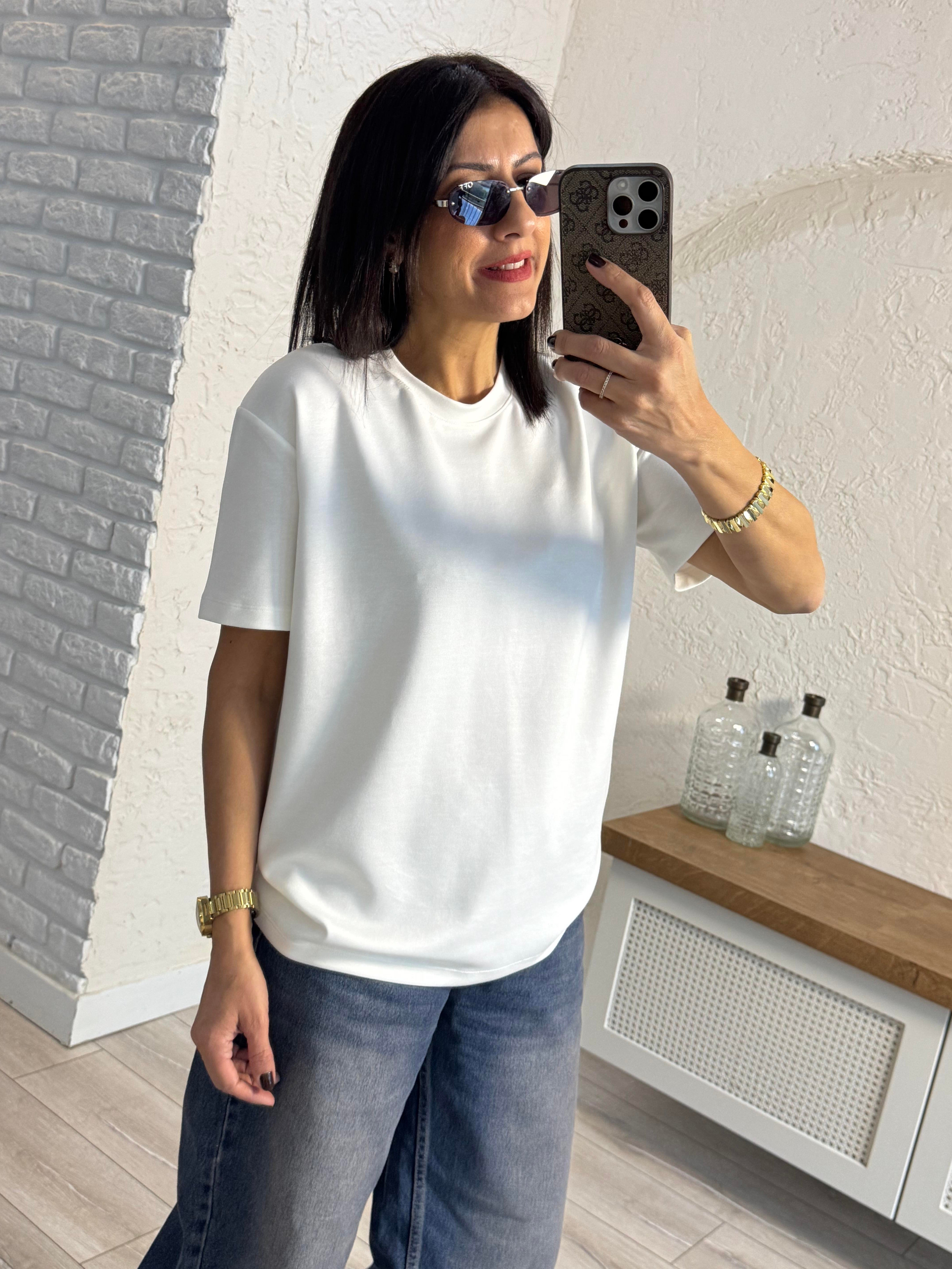 Bisiklet Yaka Modal Kumaş Tişört Ekru