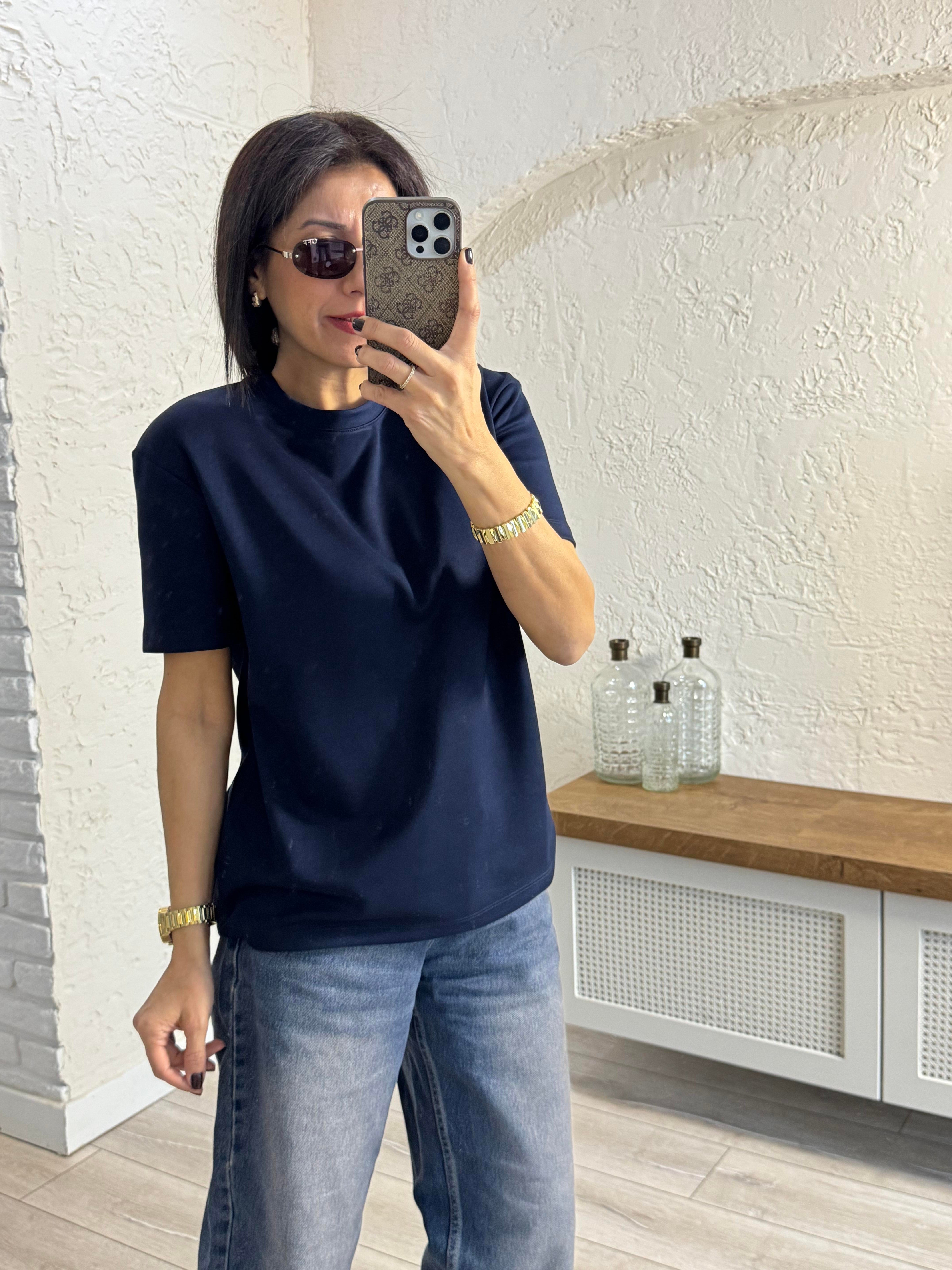 Bisiklet Yaka Modal Kumaş Tişört Lacivert