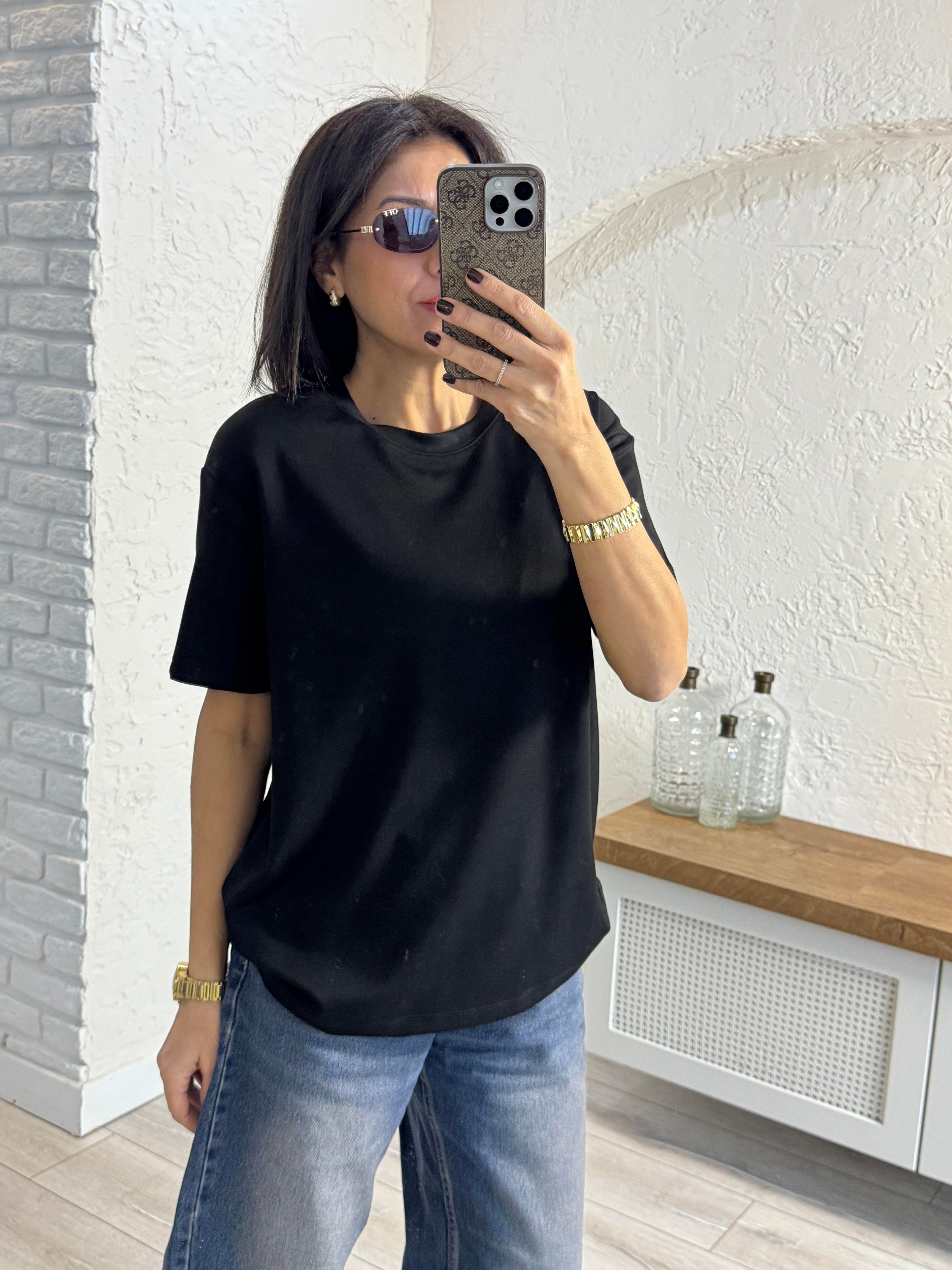 Bisiklet Yaka Modal Kumaş Tişört Siyah
