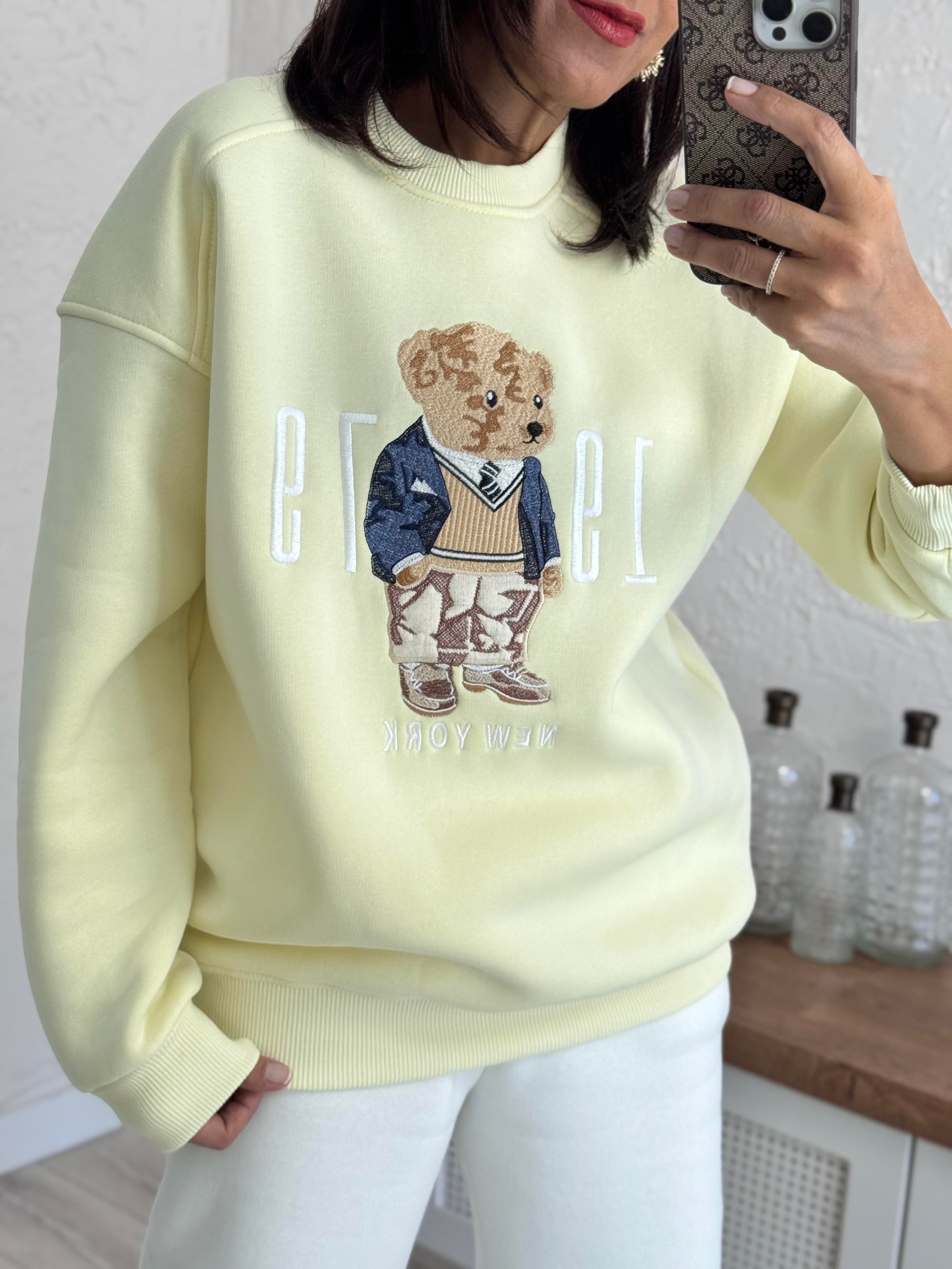 Bisiklet Yaka Newyork Baskı Sarı Sweat 