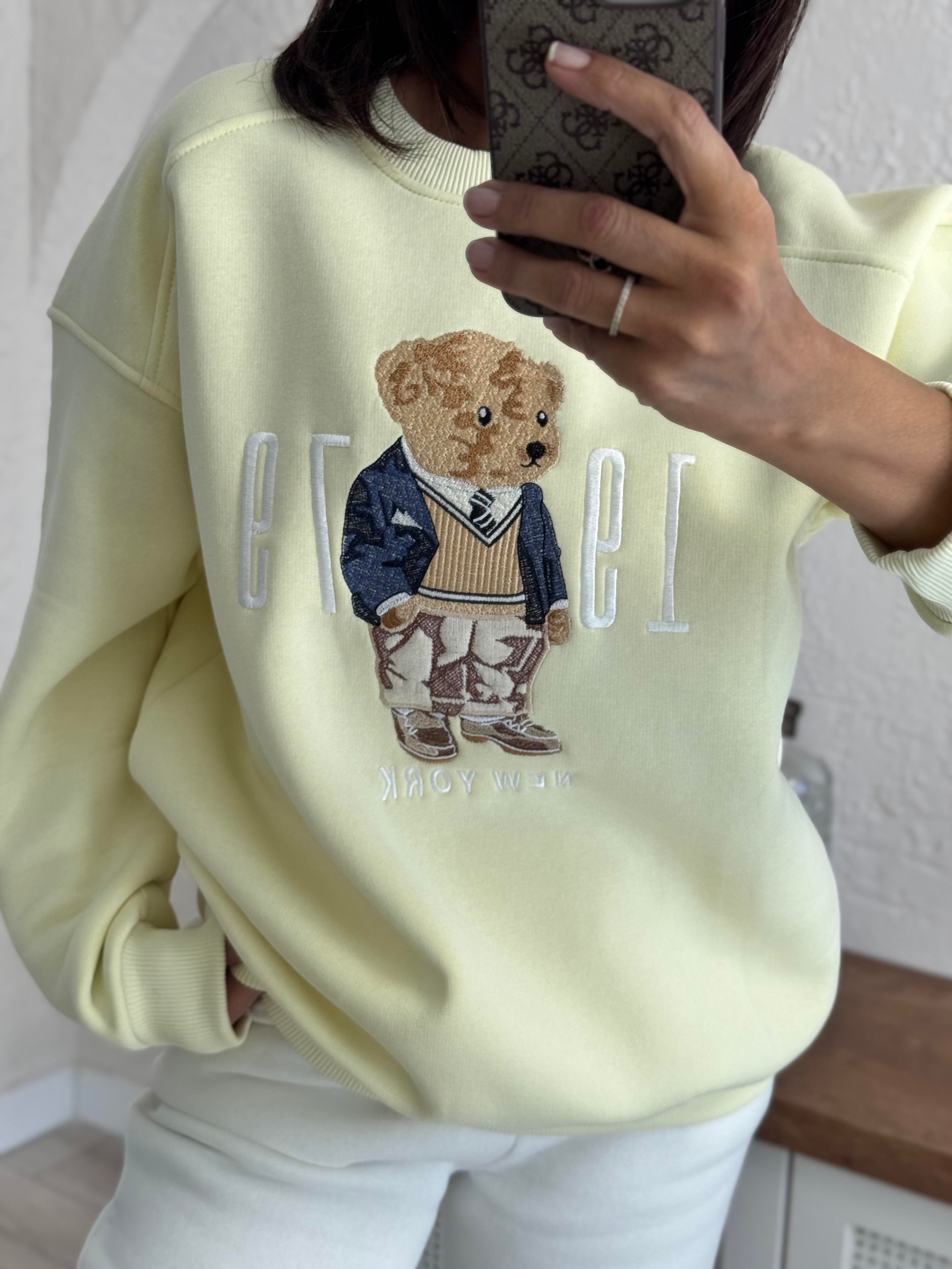 Bisiklet Yaka Newyork Baskı Sarı Sweat 