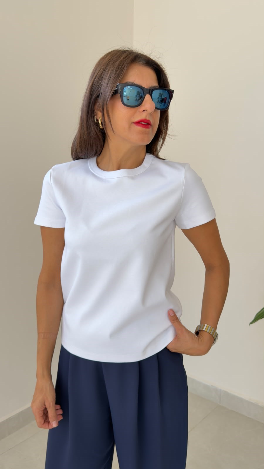 Bisiklet Yaka Tişört Beyaz