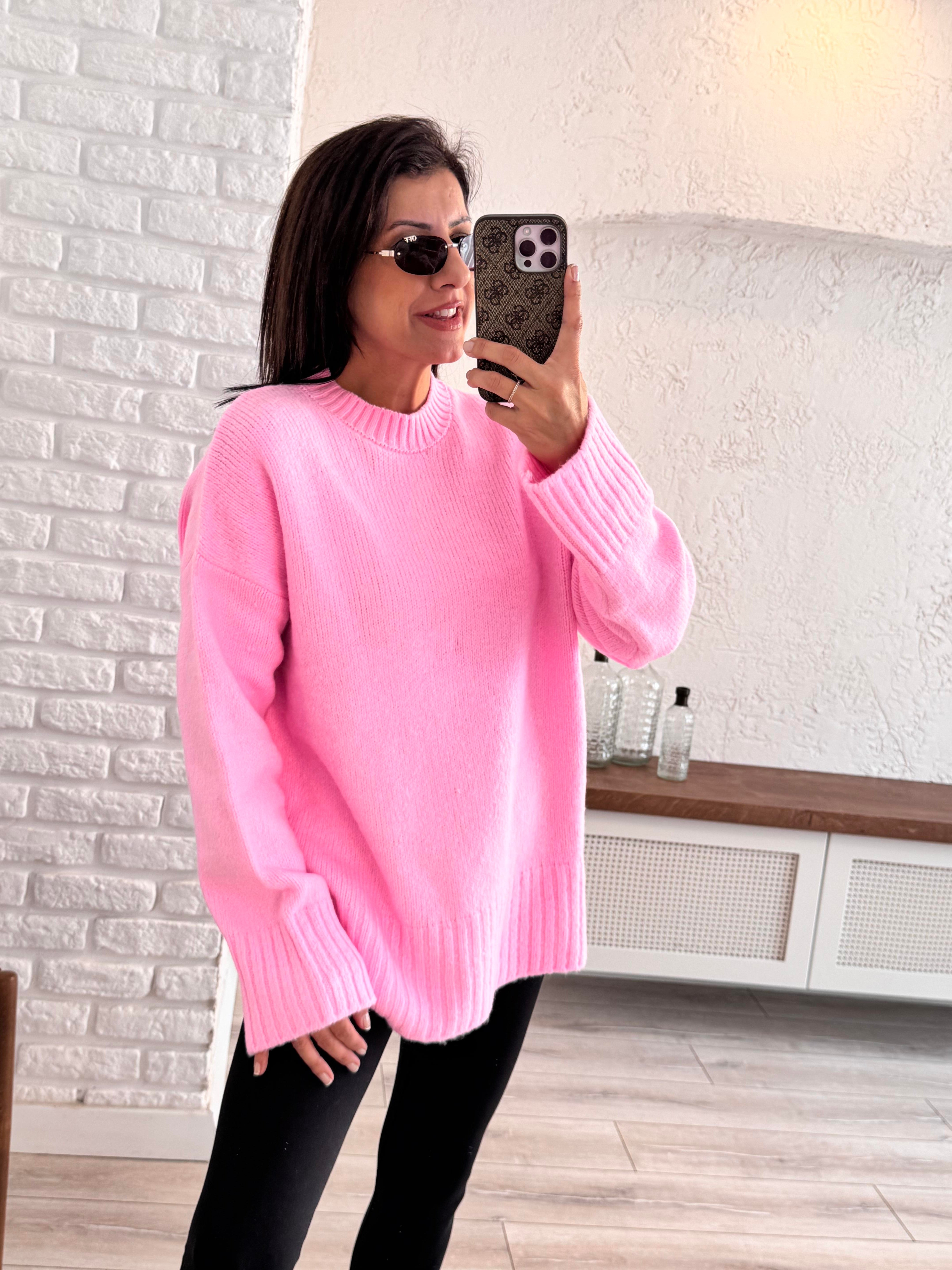 Bisiklet Yaka Triko Kazak Pembe 