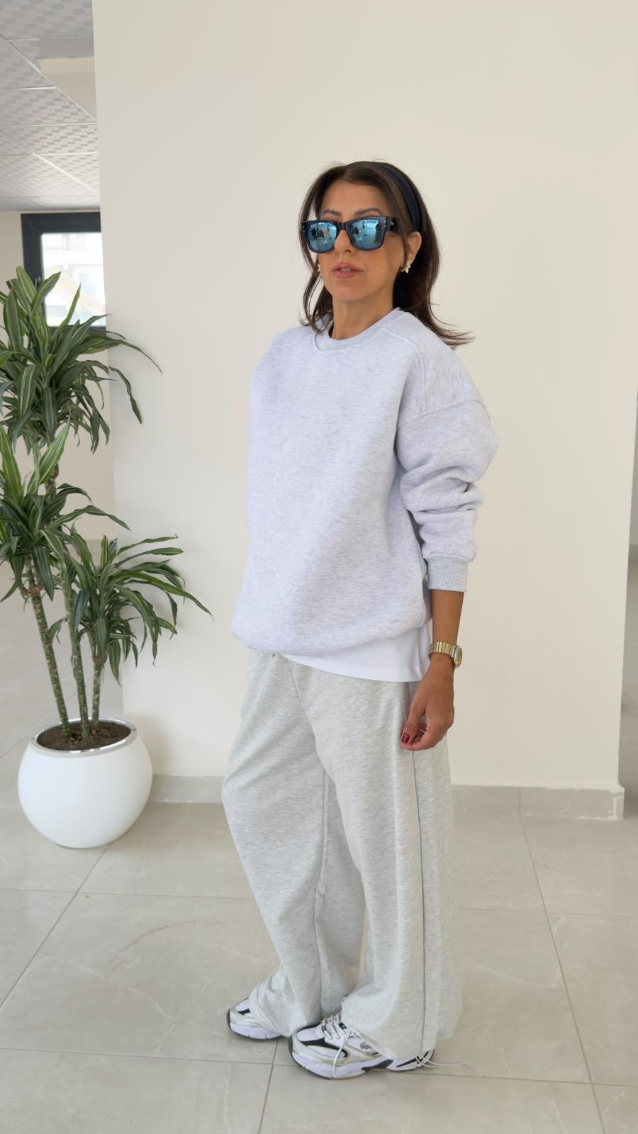 Bisiklet Yaka Üç İplik İç Şardonlu Oversıze Sweat Gri