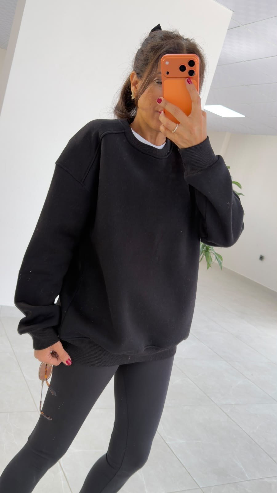 Bisiklet Yaka Üç İplik İç Şardonlu Oversıze Sweat Siyah