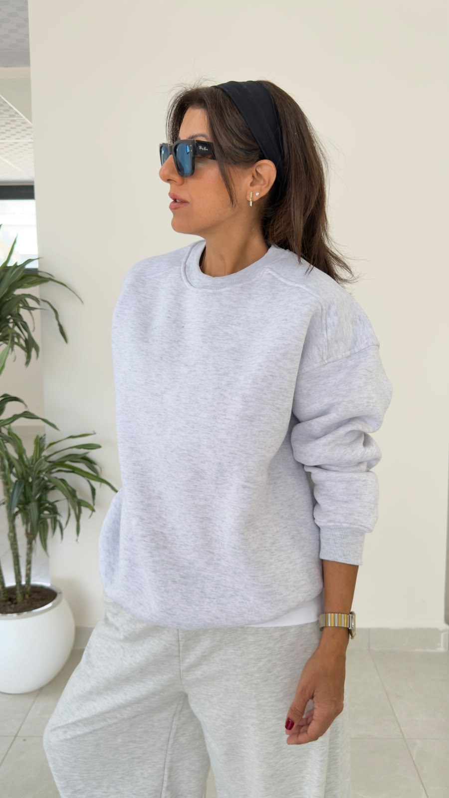 Bisiklet Yaka Üç İplik İç Şardonlu Oversıze Sweat Gri