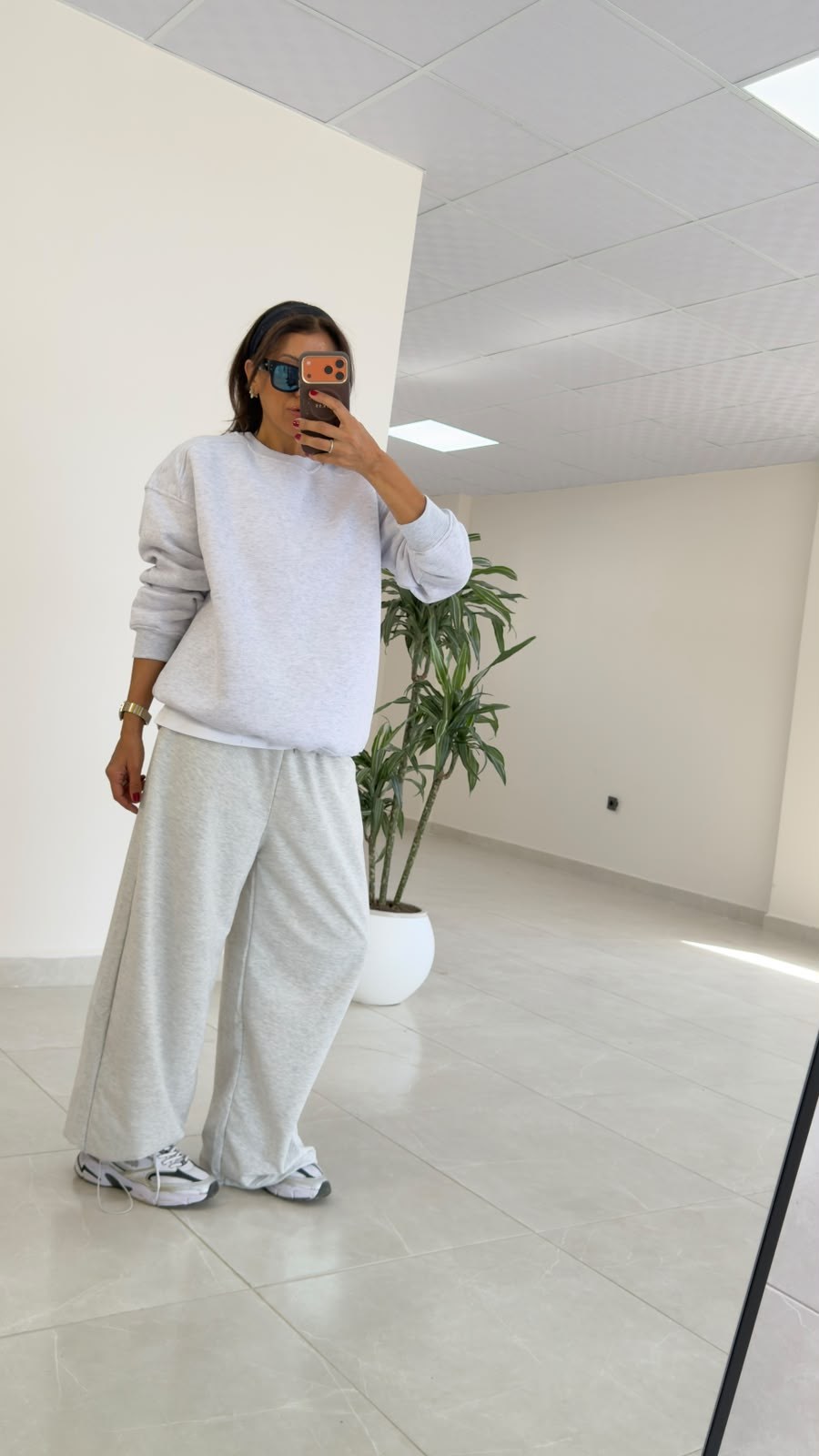Bisiklet Yaka Üç İplik İç Şardonlu Oversıze Sweat Gri
