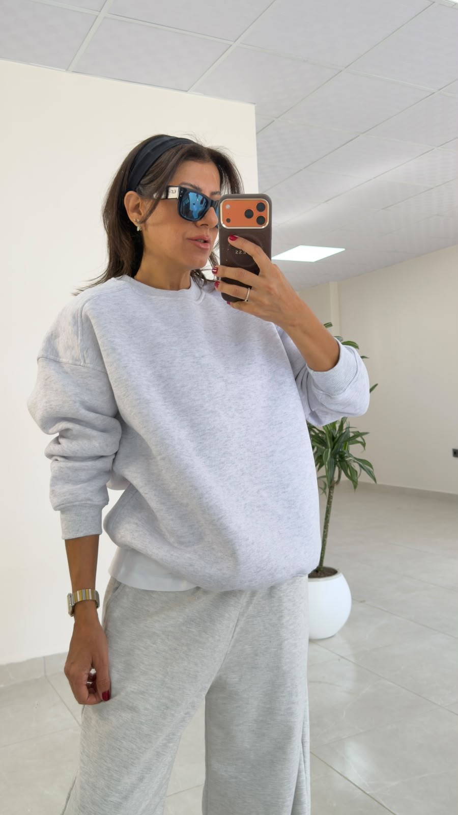 Bisiklet Yaka Üç İplik İç Şardonlu Oversıze Sweat Gri