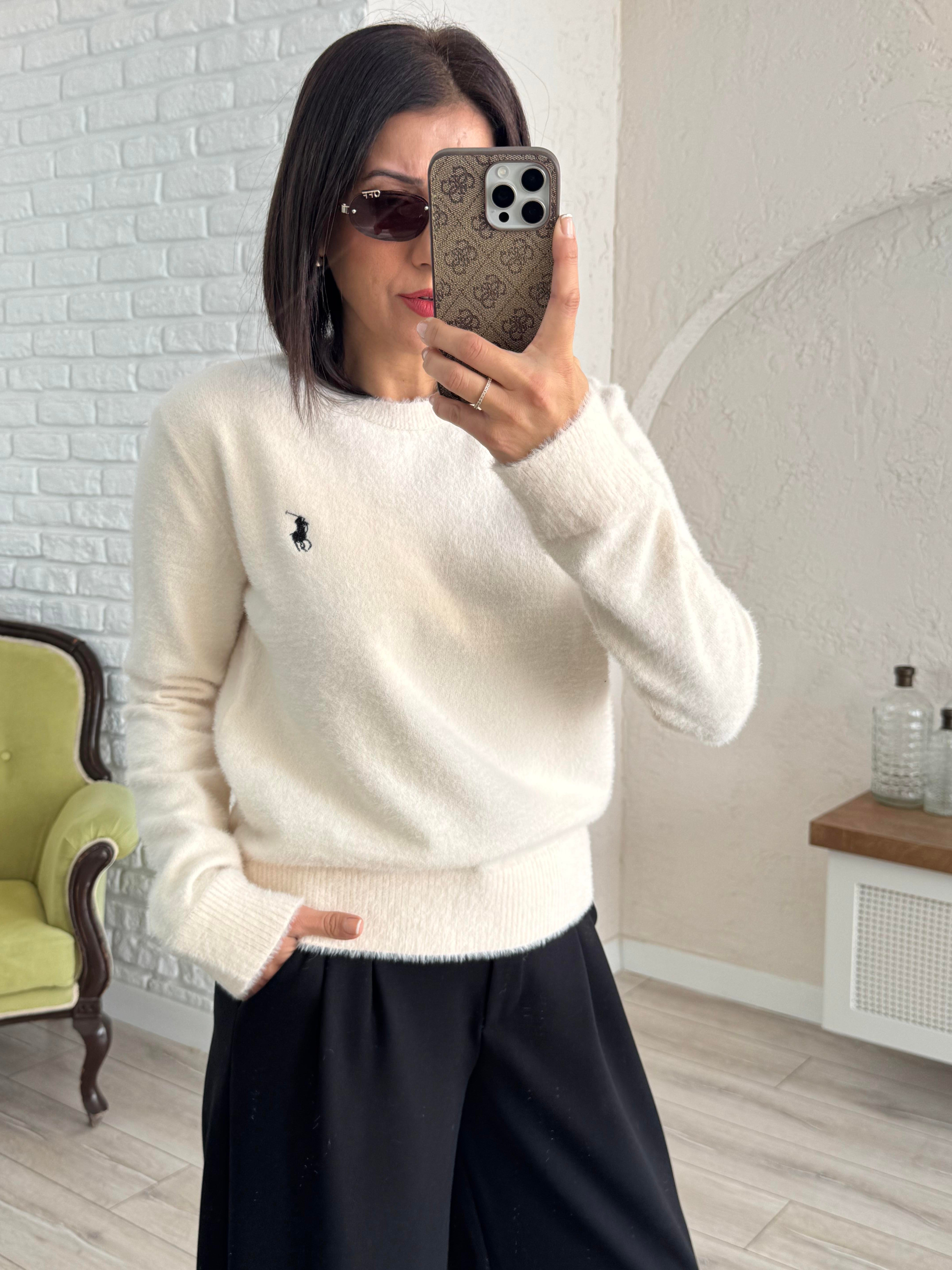 Bisiklet Yaka Yumoş Triko Ekru 