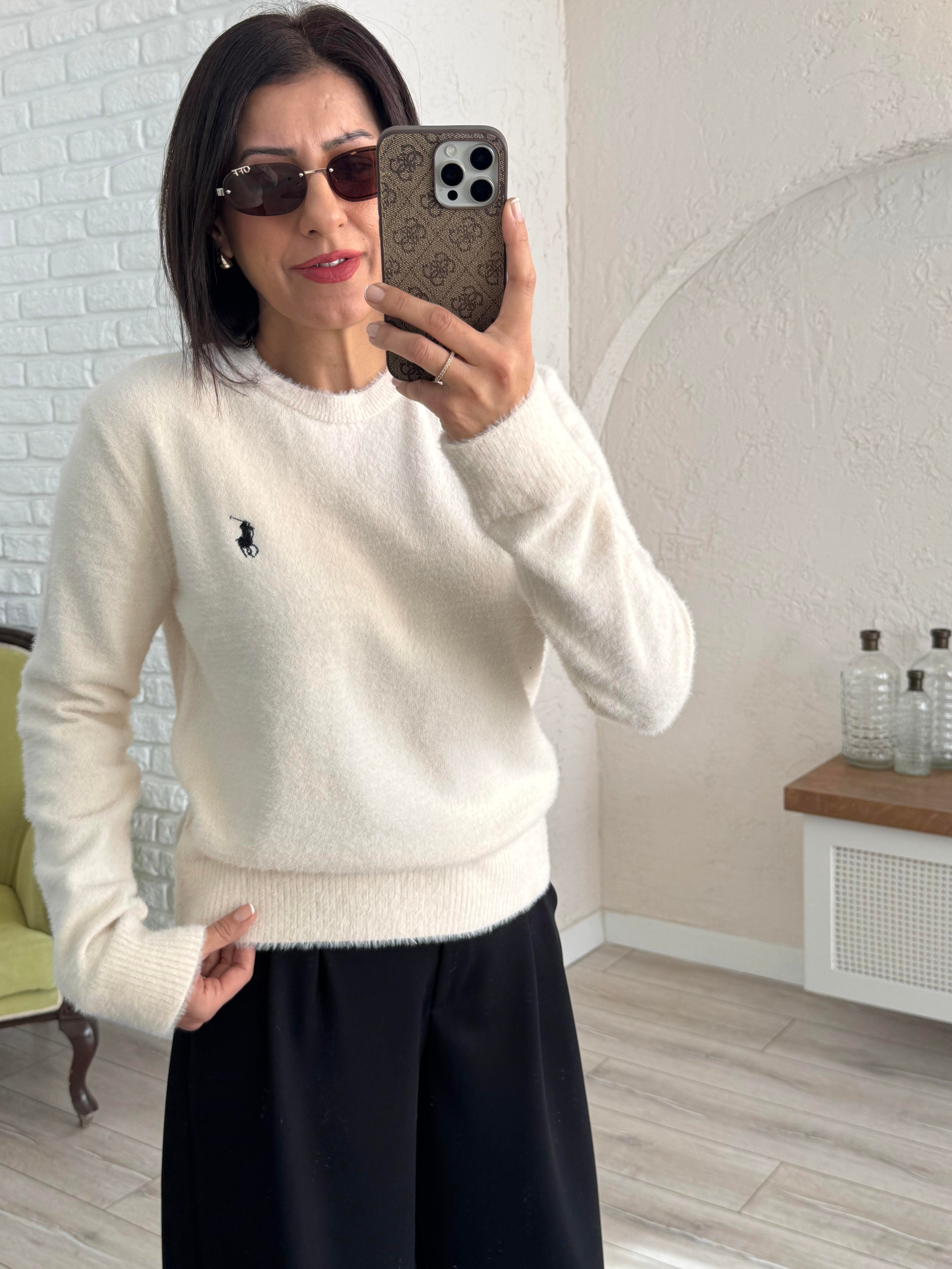 Bisiklet Yaka Yumoş Triko Ekru 