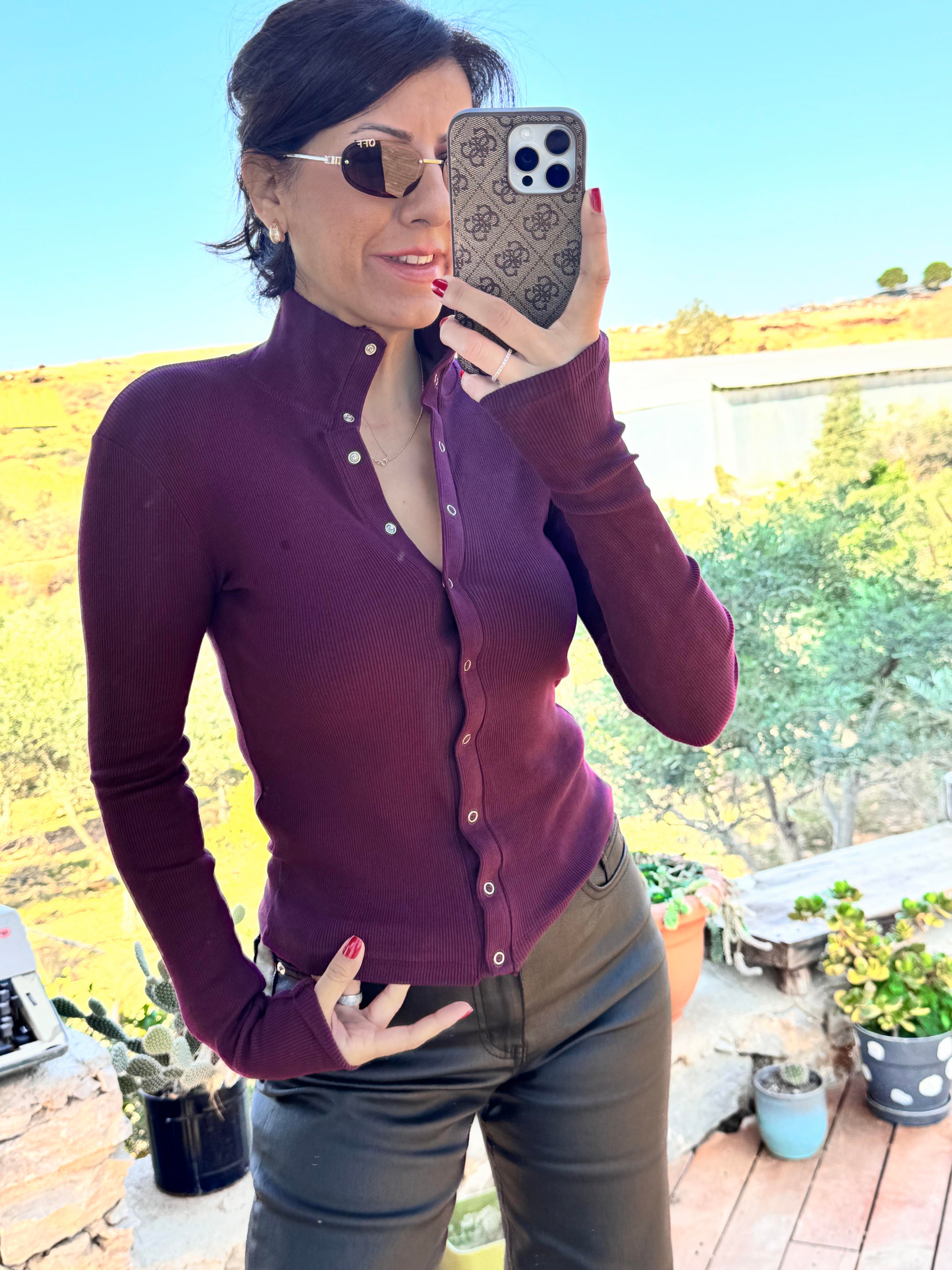 Boğazlı Çıtçıtlı Bluz Bordo