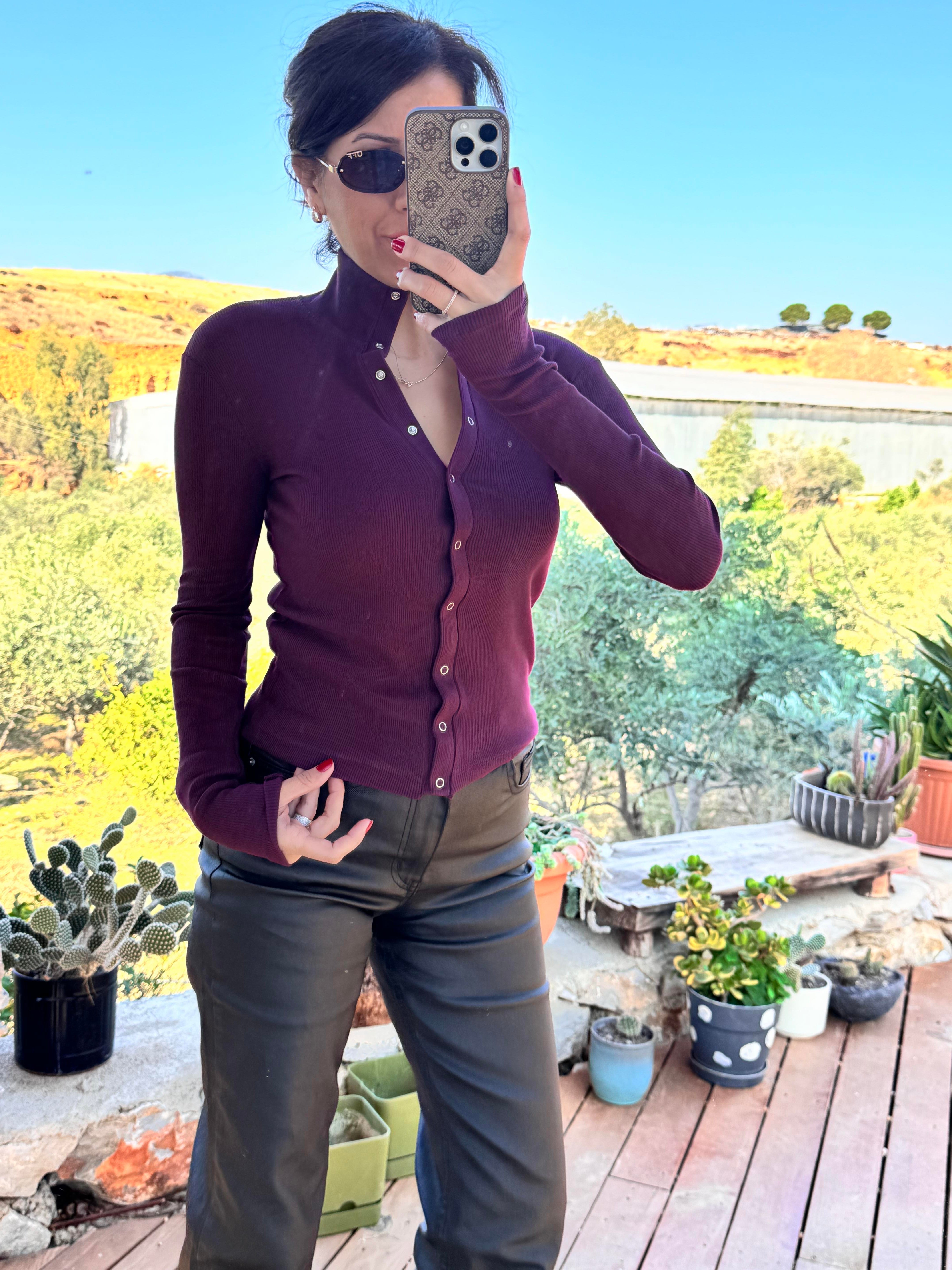 Boğazlı Çıtçıtlı Bluz Bordo