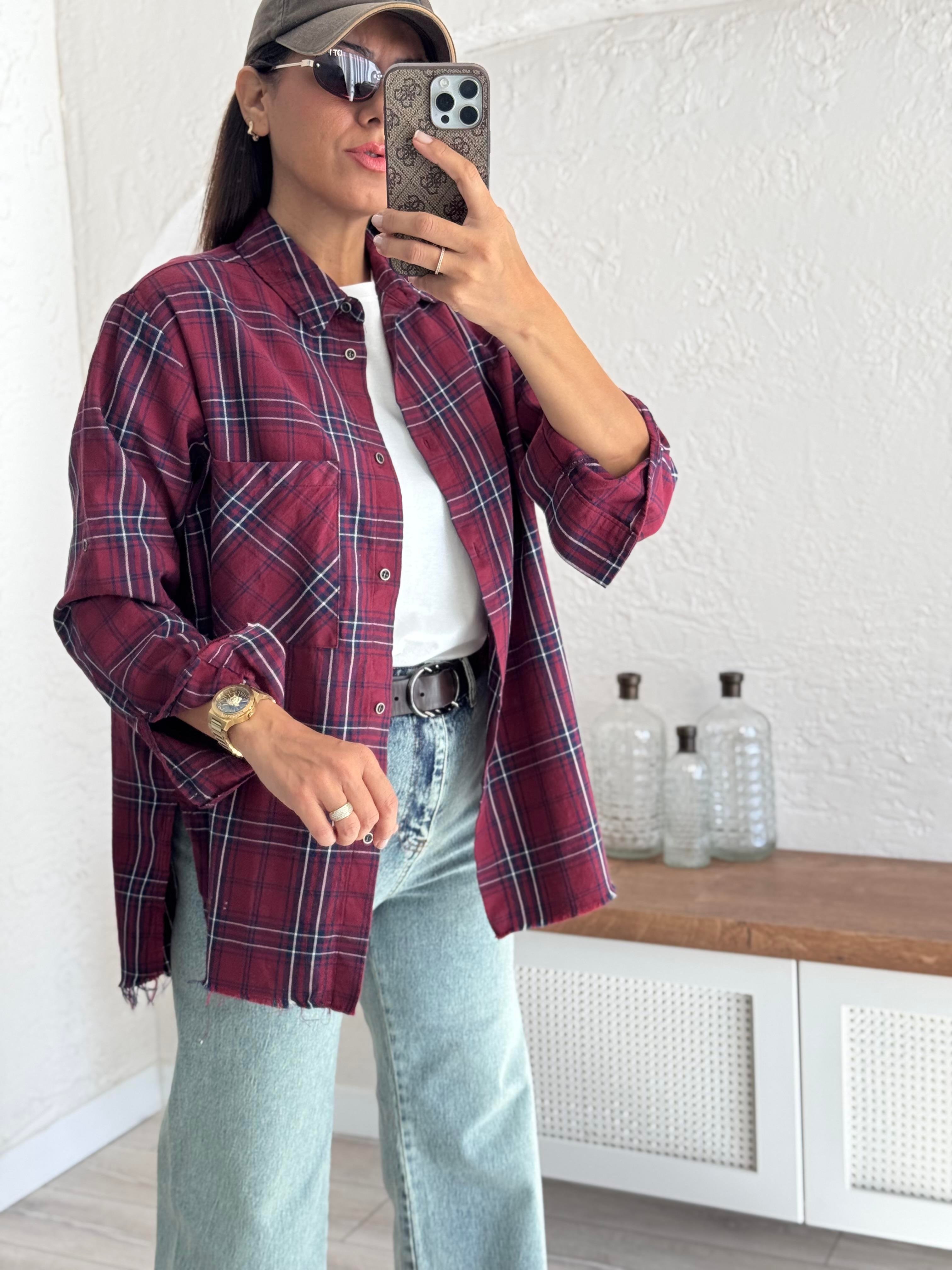 Bordo Ekoseli Gömlek 