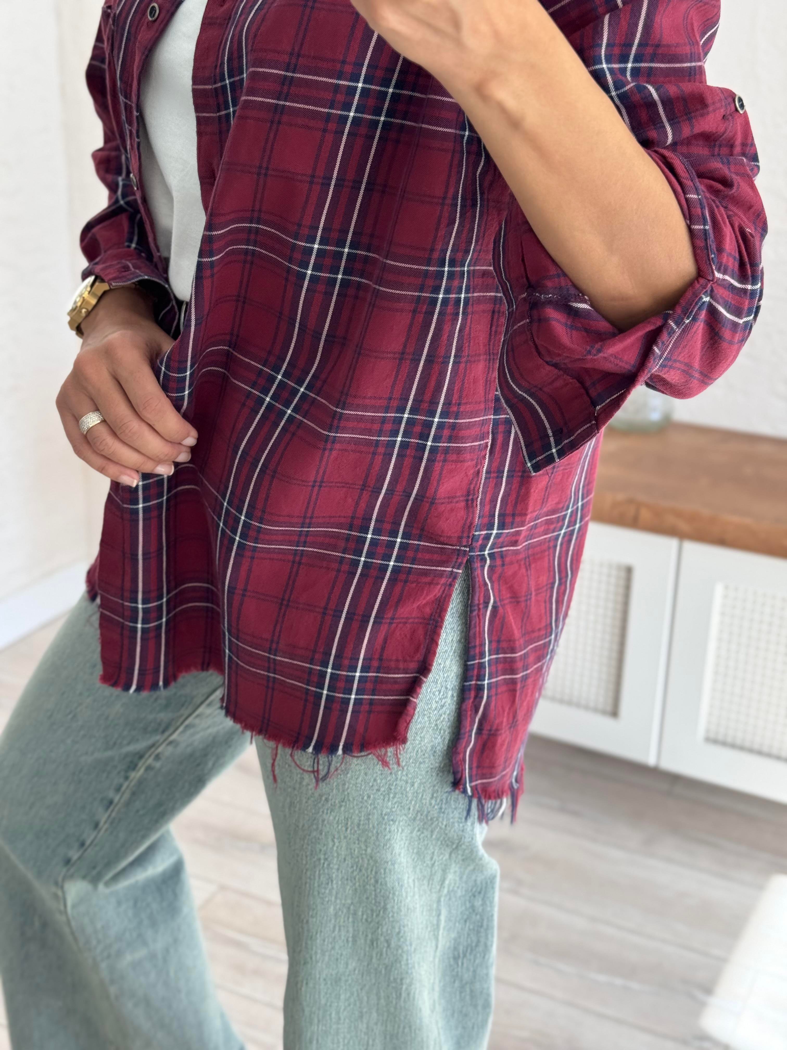 Bordo Ekoseli Gömlek 